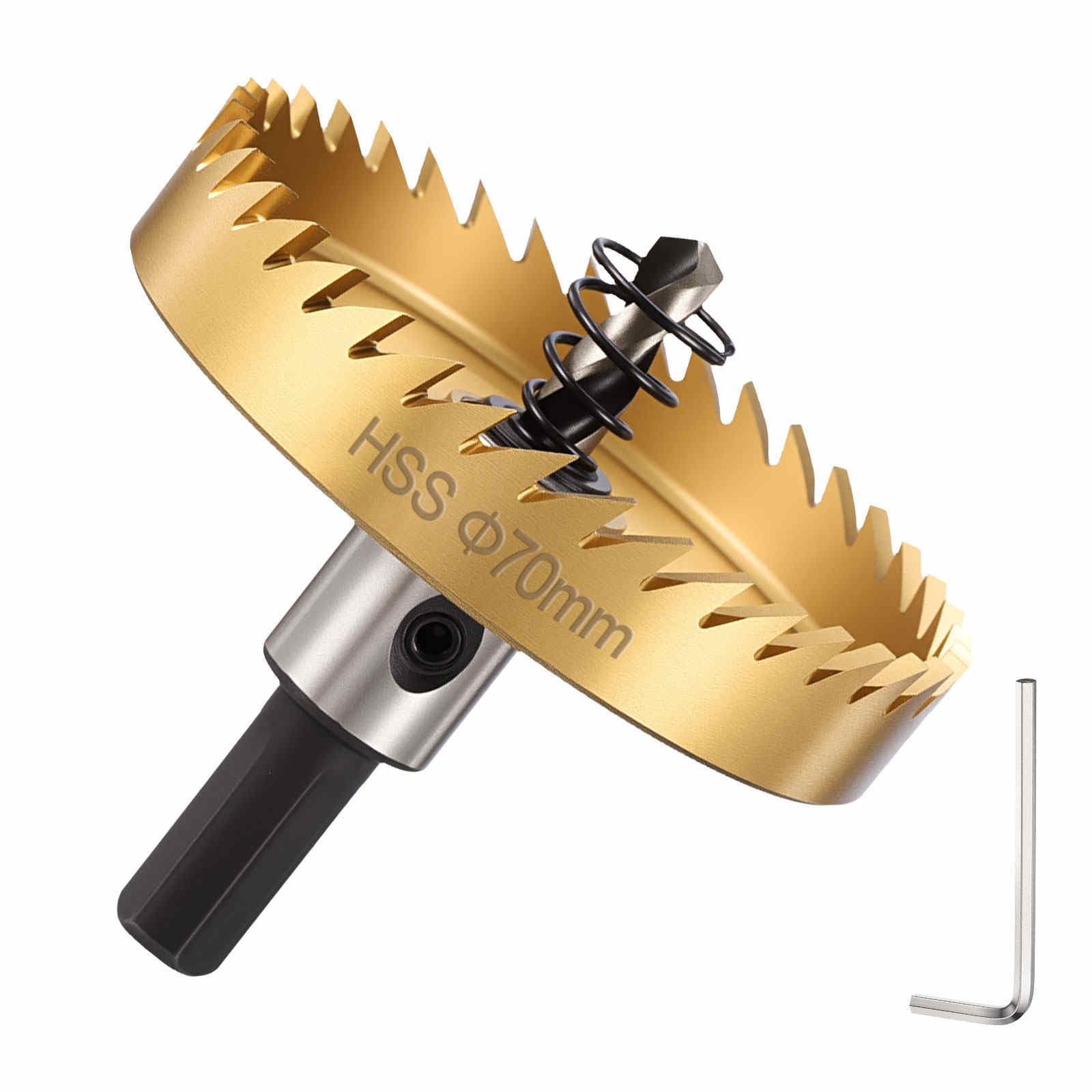 DTGN 2-3/4" Hole Saw 4341 High Speed Steel - 70mm Hole Cutter - Good for Thin Metal/PVC/Acrylic/Plastic/Wood Board - Gold