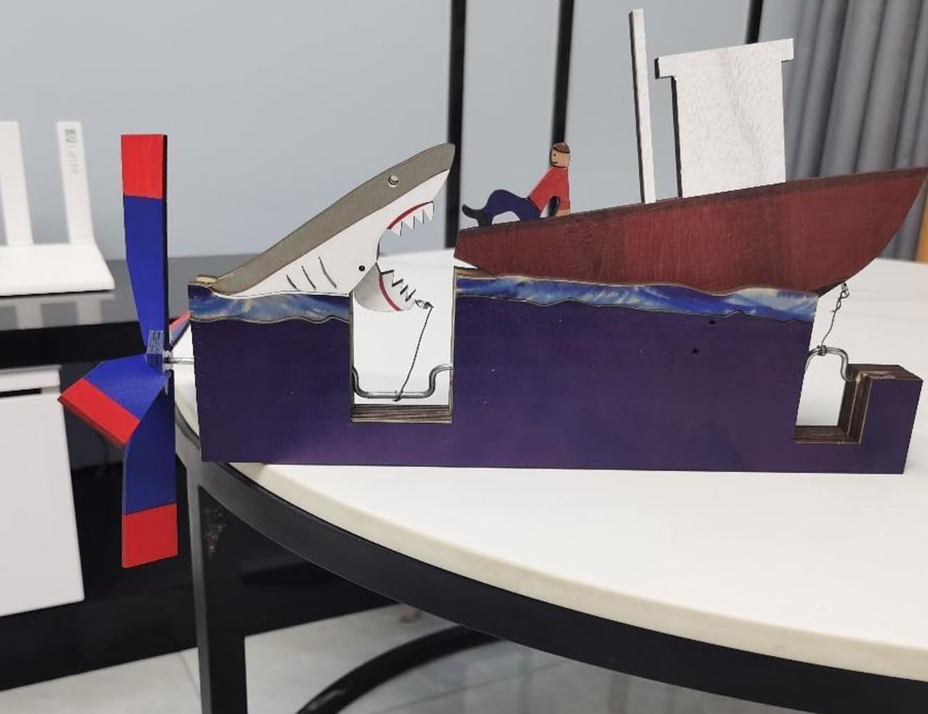 Jaws Disaster Whirligig - Funny Shark Yard Art Wind Spinner, Garden Decor 13.8" Size-730897