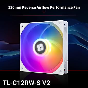 TR-Thermalright TL-C12RW-S V2 Case Fan-120mm Silent Cooling-ARGB,1500RPM Speed,Low-Noise 25.6dBA,for PC Cooling Systems,Reverse CPU Fan-White