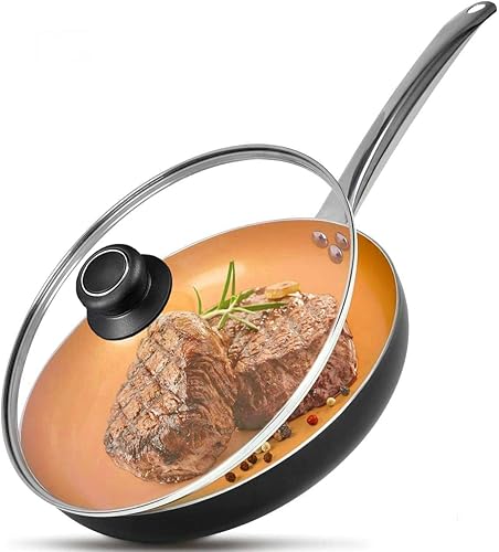 Miniatura 6 de Tapa de vidrio de 12 pulgadas para sartén, tapa de sartén, tapa de sartén con revestimiento de asa, se adapta a sartenes de hierro fundido Lodge de