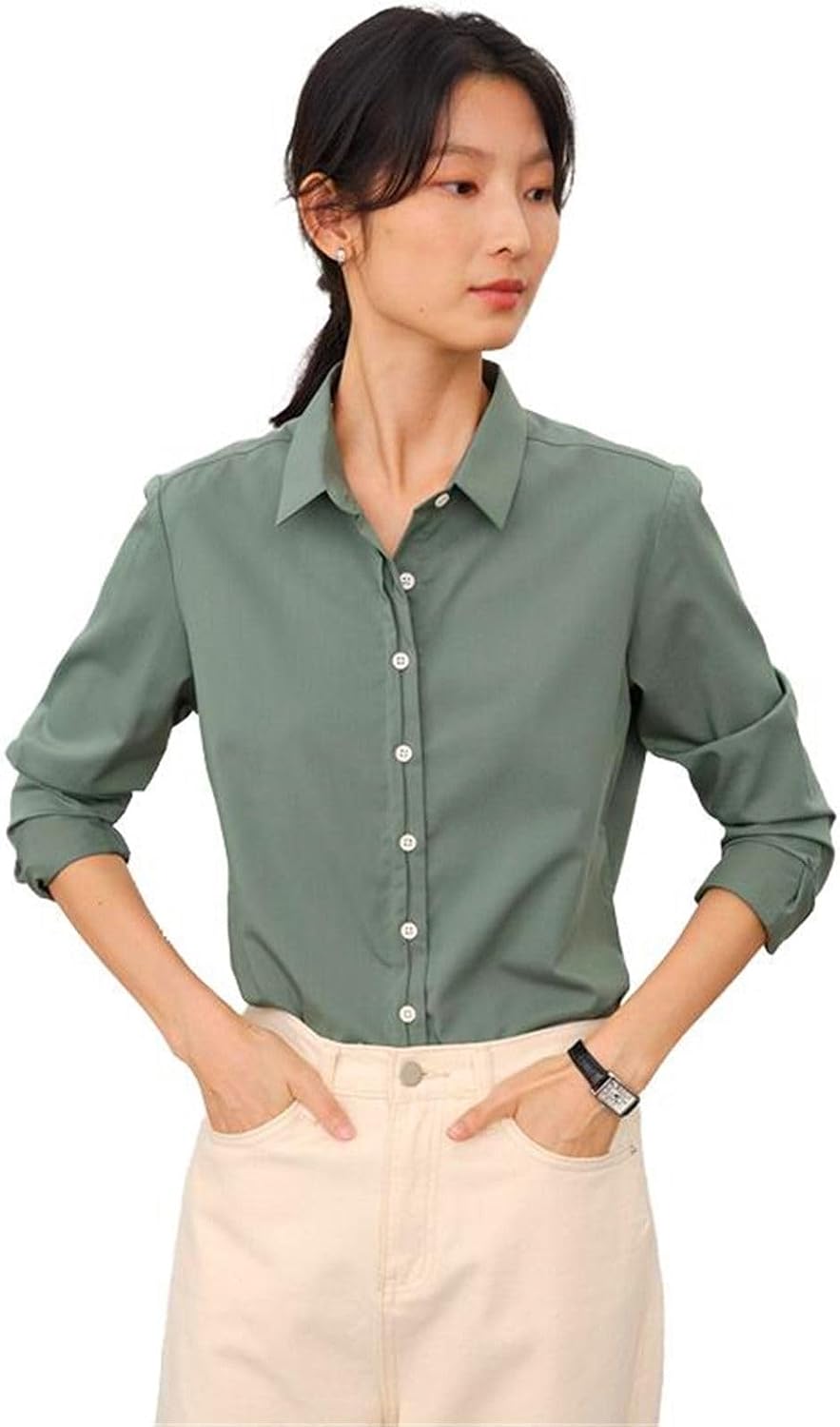 MAFSMJP Womens Boutton Down Shirt Long Sleeve Workwear Interview Commute Shirt for Lady