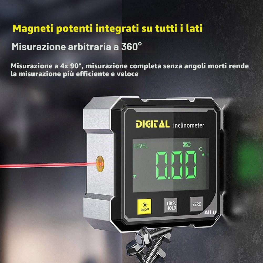 Rilevatore angolare digitale, livello digitale, cercatore angolare, goniometro, inclinometro, strumento di livello cubo, letture ultra-accurate, utilizzato per la lavorazione del legno, sega da tavolo