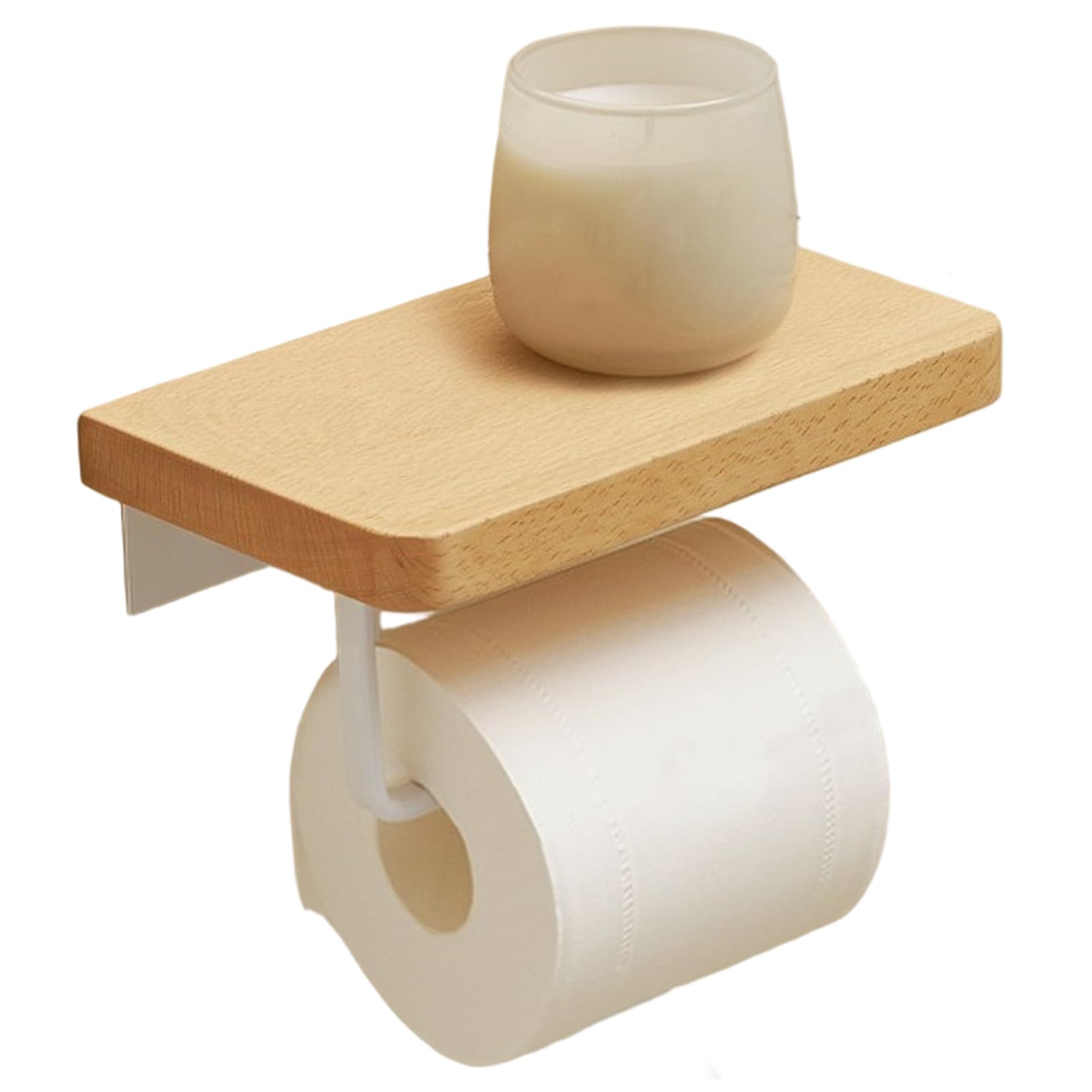 Hbbgdiy Khaki Toilet Paper Holder With Shelf, Wooden Toilet Paper Holder, Wall Mounted Tissue, Bathroom Shelf, Phone Roll, Kitchen