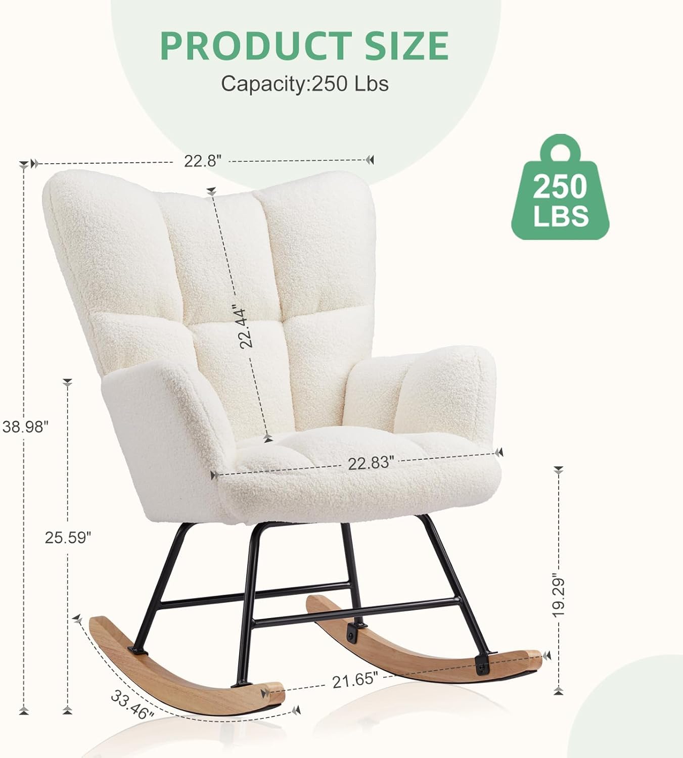 Elevon Rocking Chair Nursery, Teddy Upholstered Glider Rocker with High Backrest, Reading Chair Modern Rocking Accent Chairs Glider Recliner for Living Room, Nursery, Bedroom