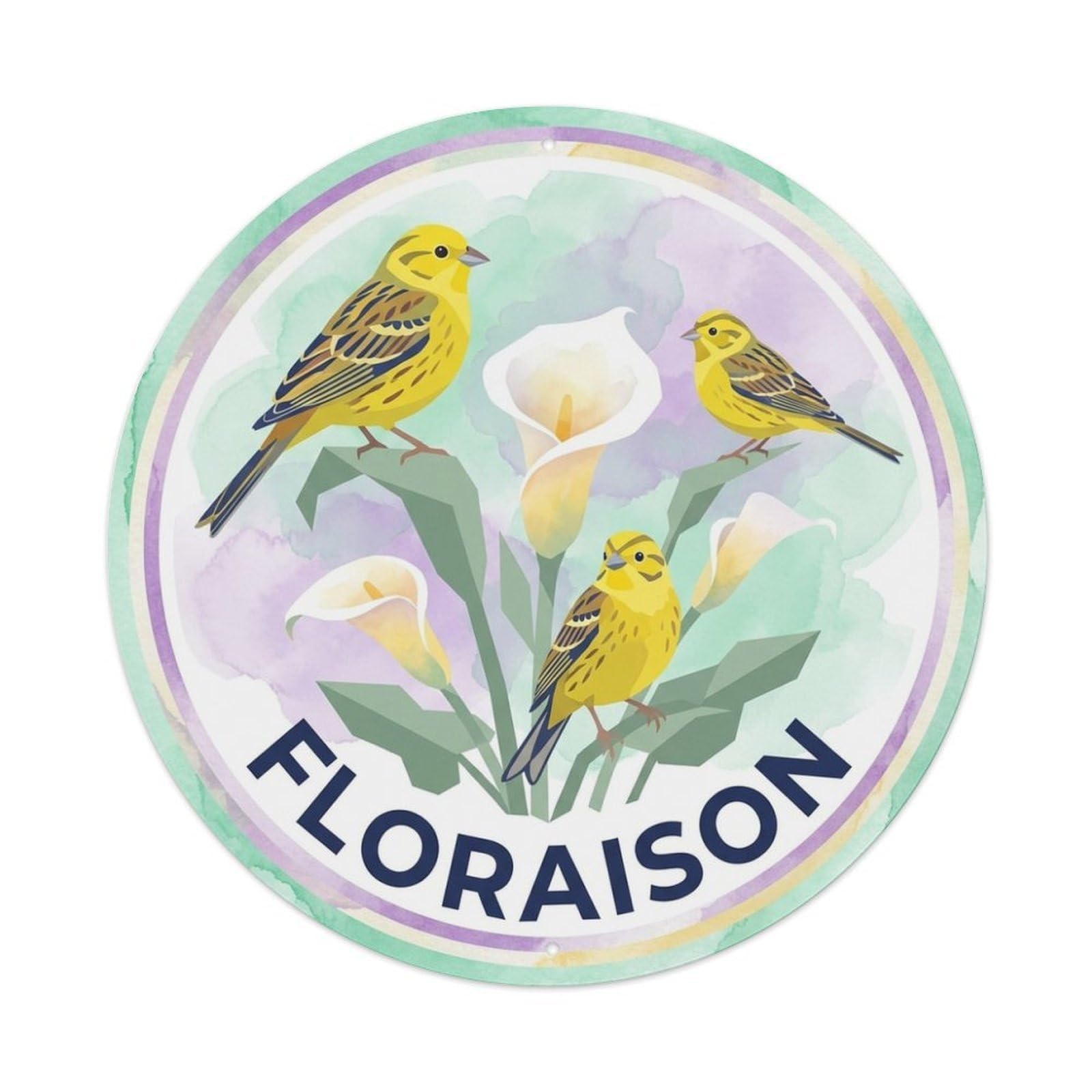 Calla Lily Sprig Floraison Watercolor Bird Slogan Metal Tin Sign