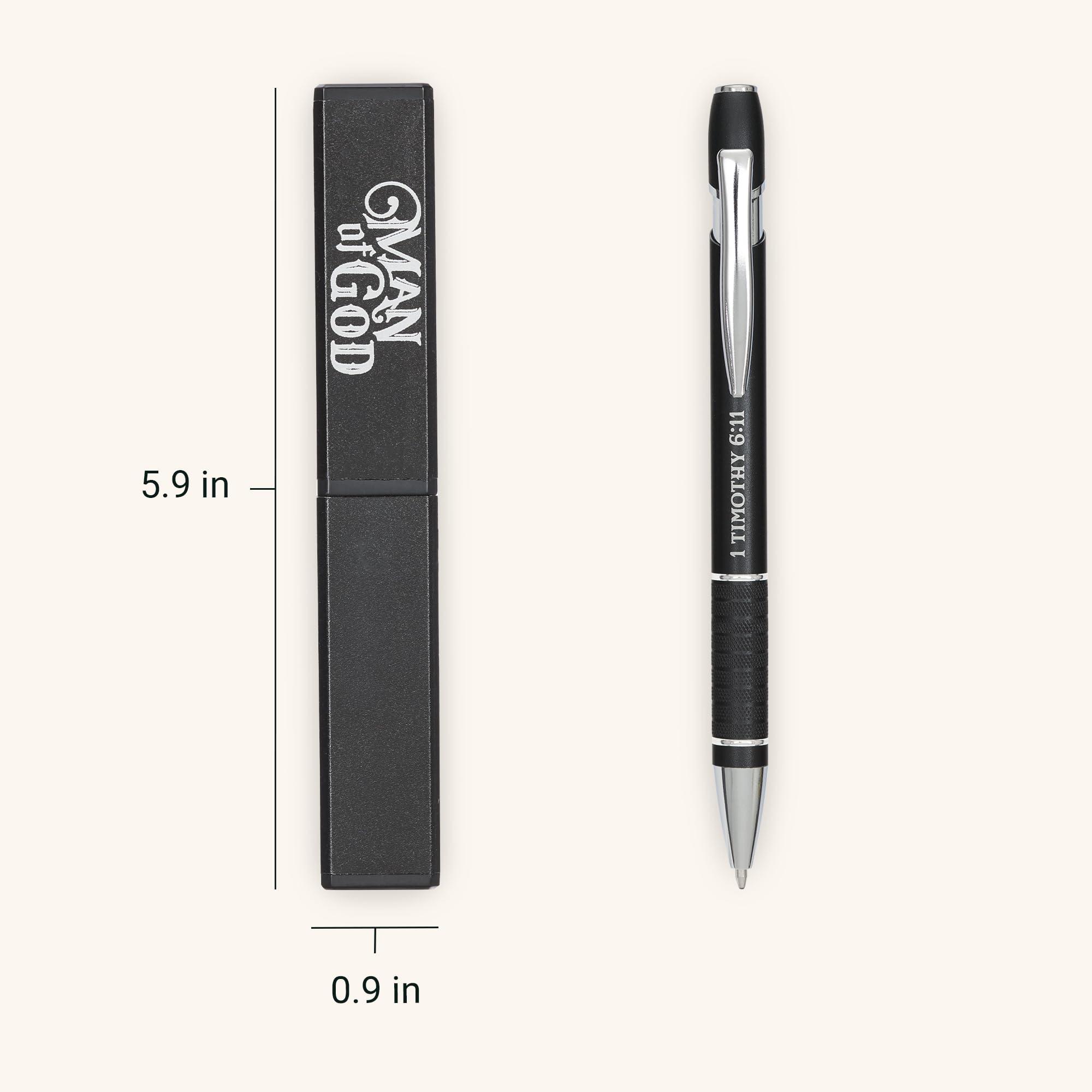 Christian Art Gifts Man Of God Black Stylish Classic Ballpoint Pen in Matching Gift Case - 1 Timothy 6:11 Bible Verse Refillable Retractable Medium Black Ink for Journal, Planner, Writing, Notes