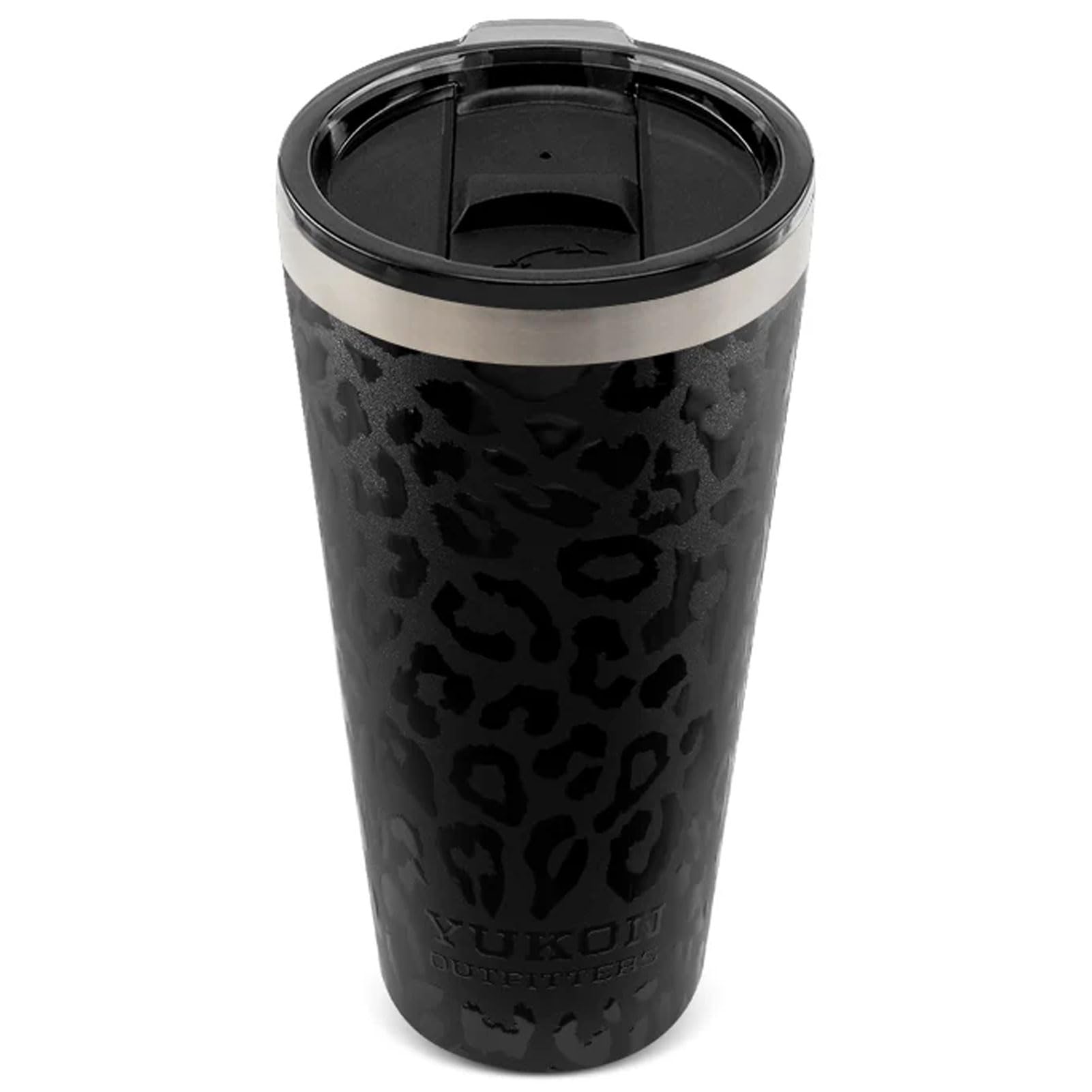 Yukon Outfitters Isolierter Doppel-Pint-Becher, 900 ml | Doppelwandiger Edelstahl, Deckel mit drei Fließen, schweißfreie Außenseite, DuraGrip-Oberfläche, schwarzer Leopardenmuster