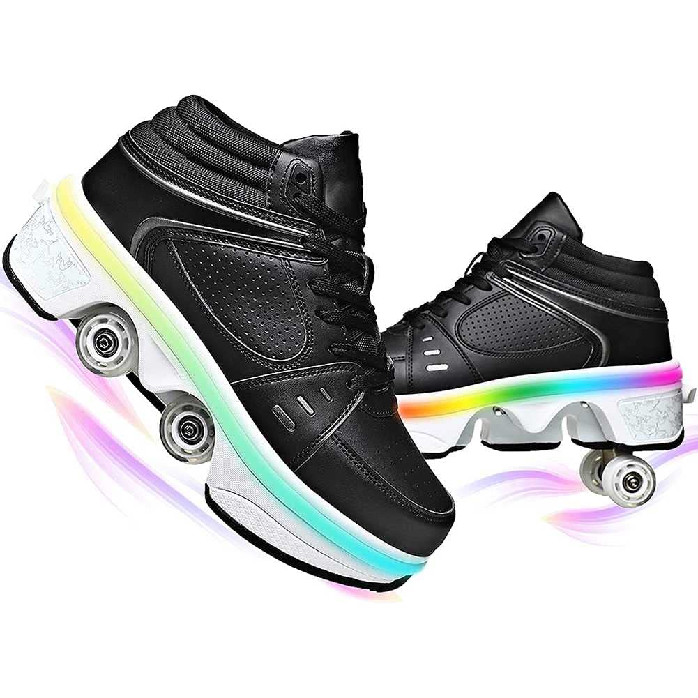 Pattinaggio Roulette Ragazza, Sneakers Roller Scarpe Da Skateboard Sneakers con Ruote Sport Ginnastica Moda Multiuso Kick Roller Shoe per ragazzi Ragazze