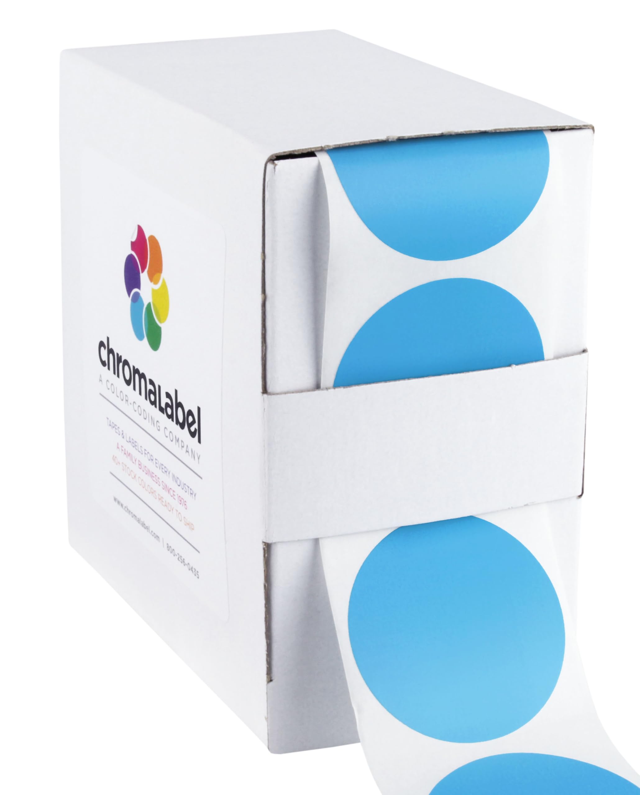ChromaLabel 1.50 Inch Round Label Permanent Color Code Dot Stickers, 500 Labels per Dispenser Box, Light Blue