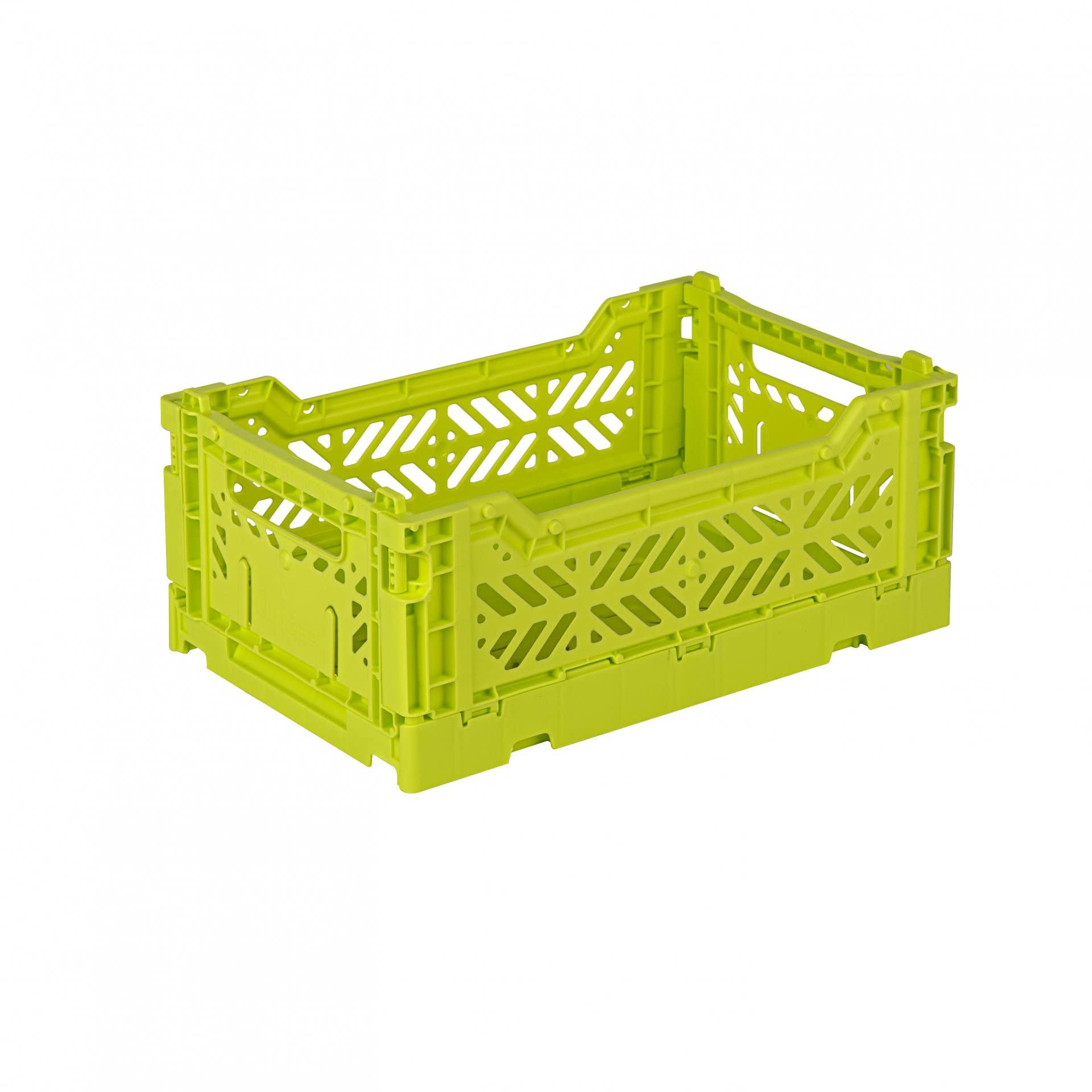 Aykasa Acid Yellow Folding Crate, Sturdy Folding Box, Plastic, Stackable, Mini (27 X 17 X 11 Cm)