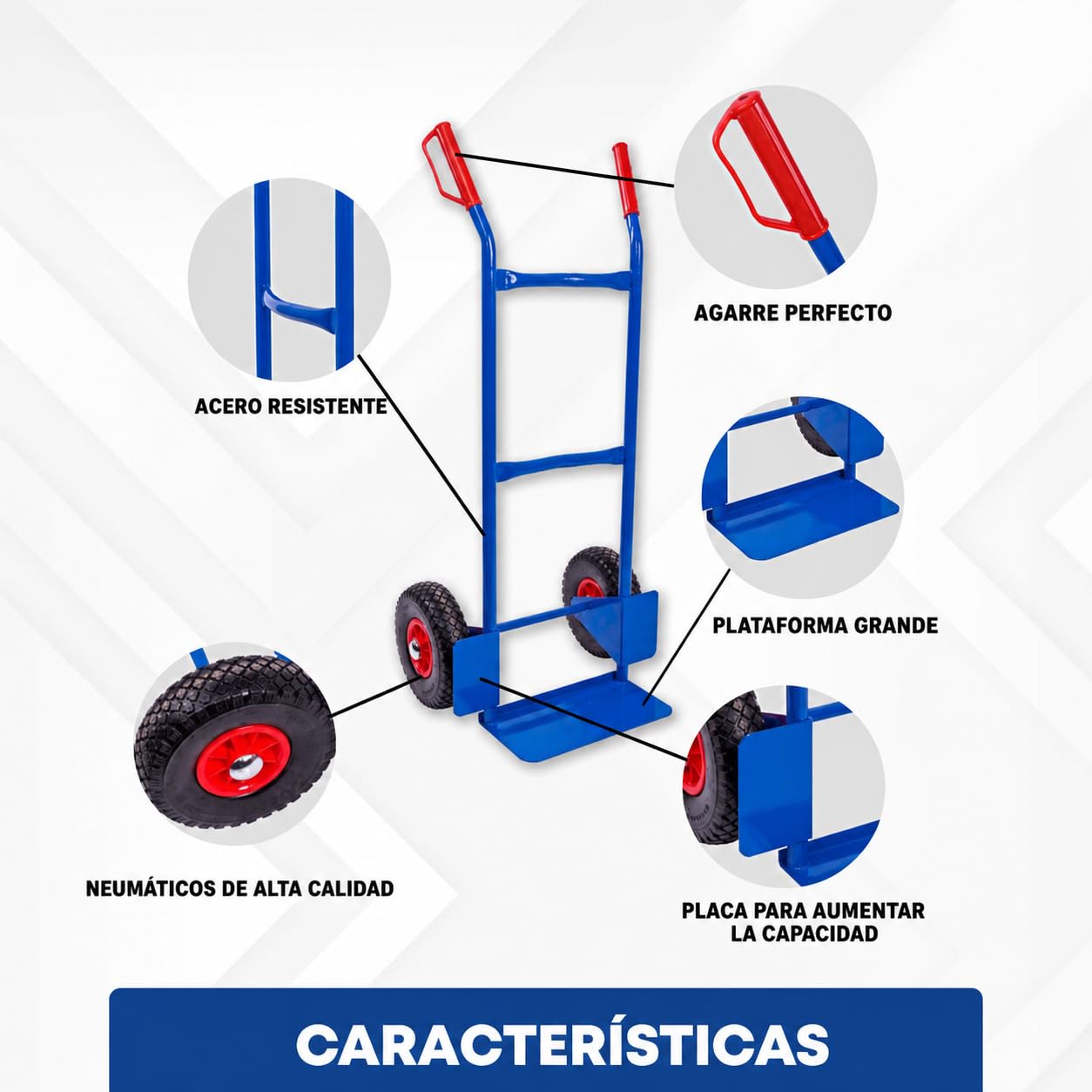 STREND PRO Carretilla de Mano 200 kg | Carro de Acero con 2 Ruedas Macizas de Poliuretano | para Cajas, Mudanzas, Taller y Almacén
