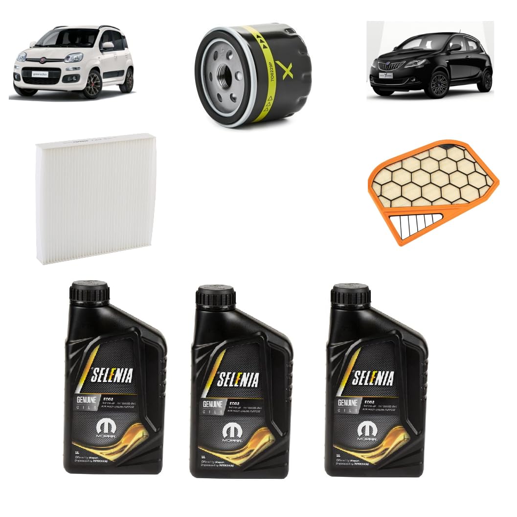 Kit Tagliando Compatibile con Fiat Panda, Lancia Ypsilon 1.0 Hybrid, Filtri Aria Olio e Abitacolo, 3L Olio Specifico (CON SELENIA_)