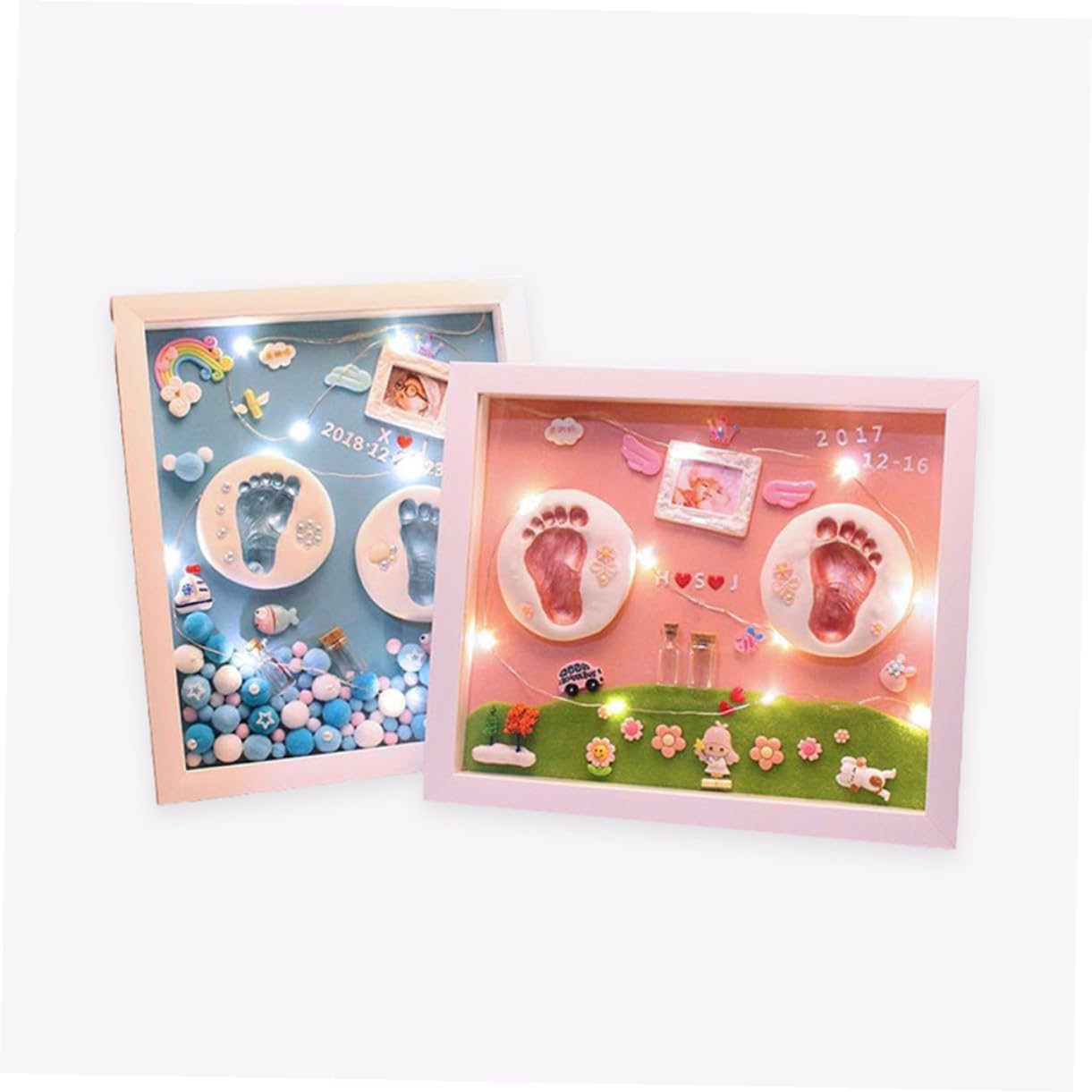 CLISPEED Set Regalo Nascita Cornice Portafoto Impronte in Acrilico Oro e Decorazione Camera Ragazzo Ragazza