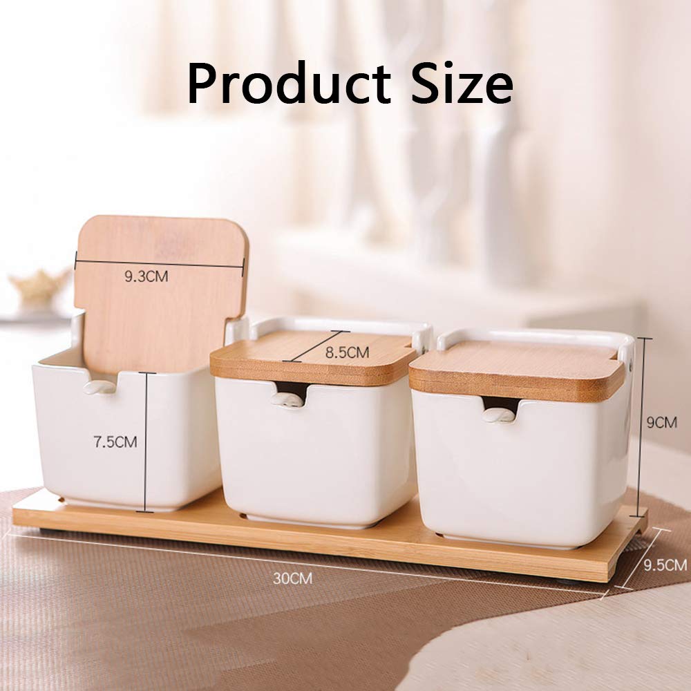 Pots à épices en céramique Pot à sel pour la Maison et la Cuisine avec Couvercle, cuillère et Support Porte-épices, 3 pièces