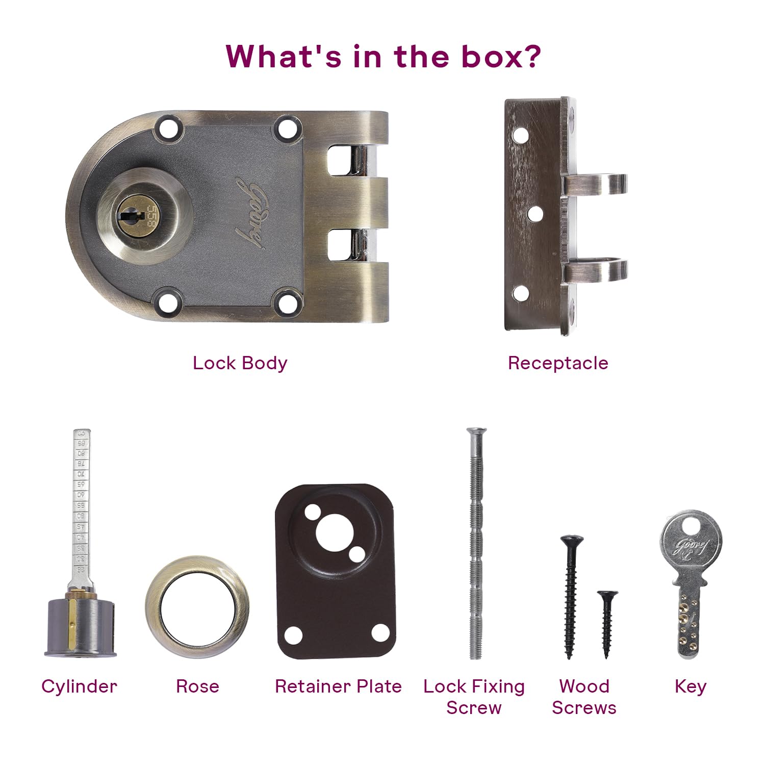 Godrej Rim Lock | Vertibolt Ultra | 2C Deadbolt | 14 Pin Cylinder | for Inside Opening, Double & Sliding Wooden Main Doors | 4 Keys | Manual Locking | Antique Brass Finish | 5 Year Warranty — Amazon image 7