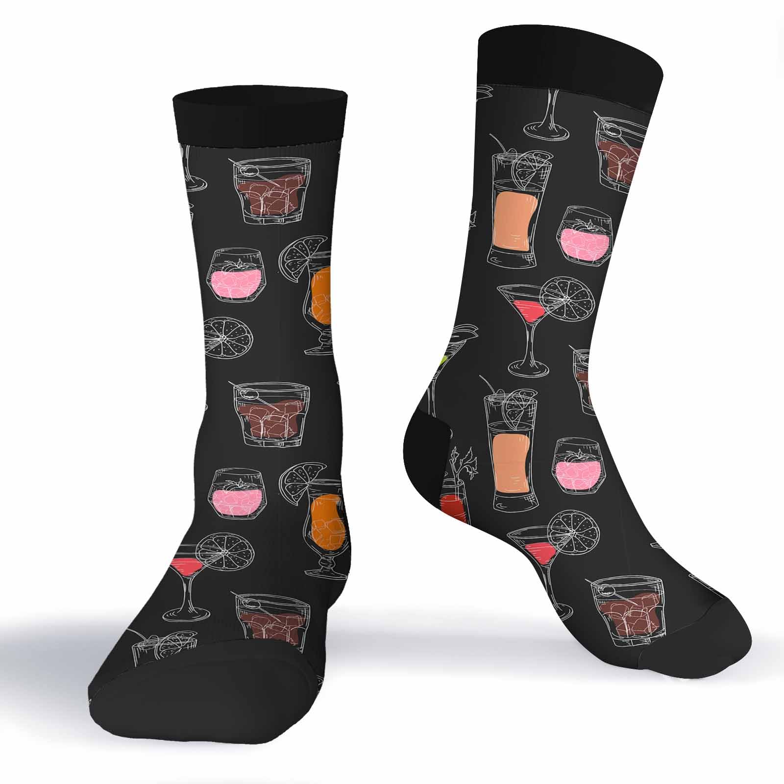Muntayson Cocktails Unisex Cushioned Crew Athletic Socks Men & Women Moisture Wicking Breathable Performance