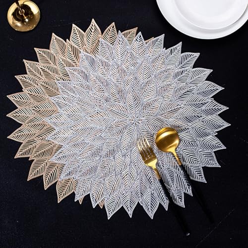 Sets de table de 38 cm avec motif de feuilles creuses argentées - 5