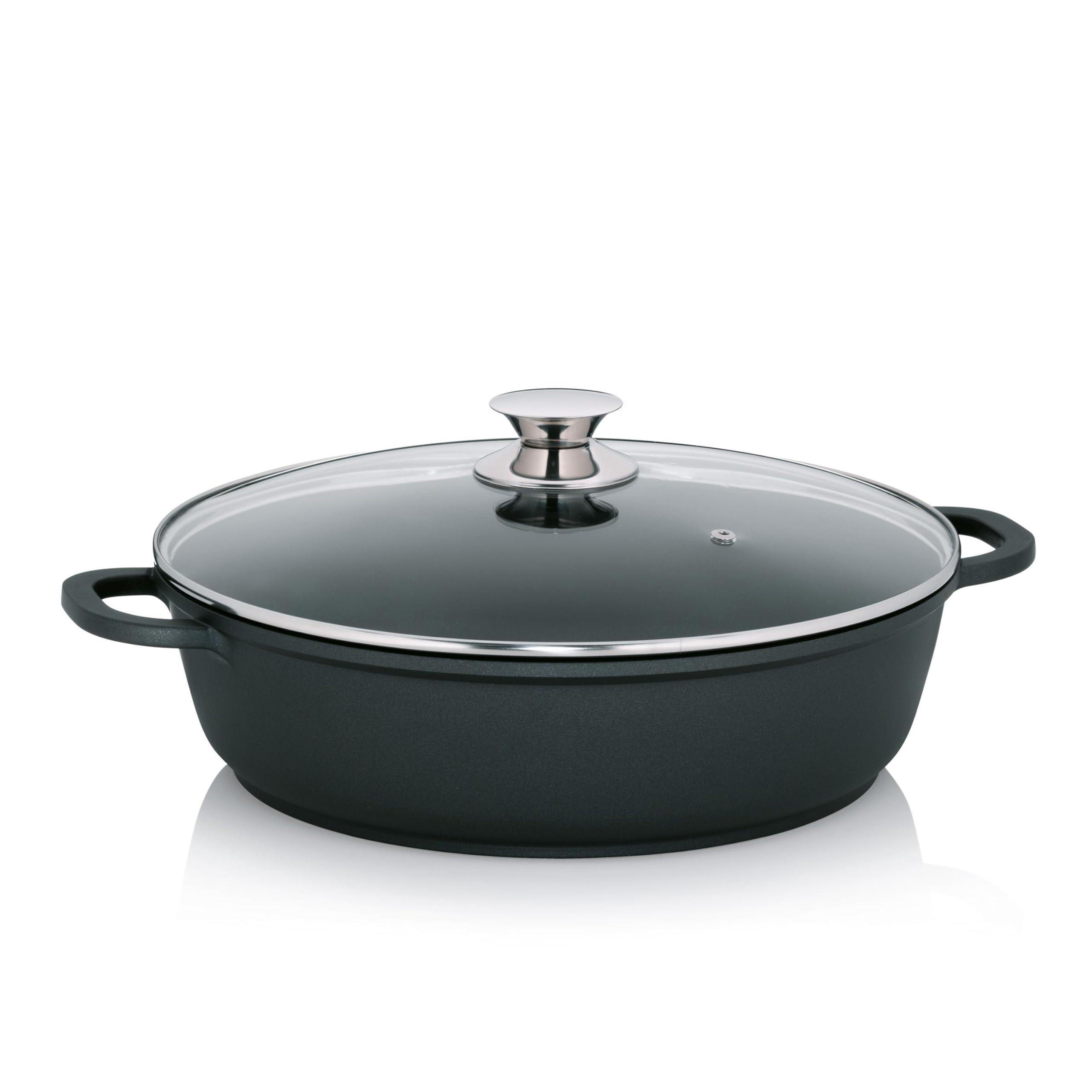 kela Aluguss Schmorpfanne 32 cm hoher Rand KERROS, Induktion Servierpfanne beschichtet mit Deckel, Paella Pfanne