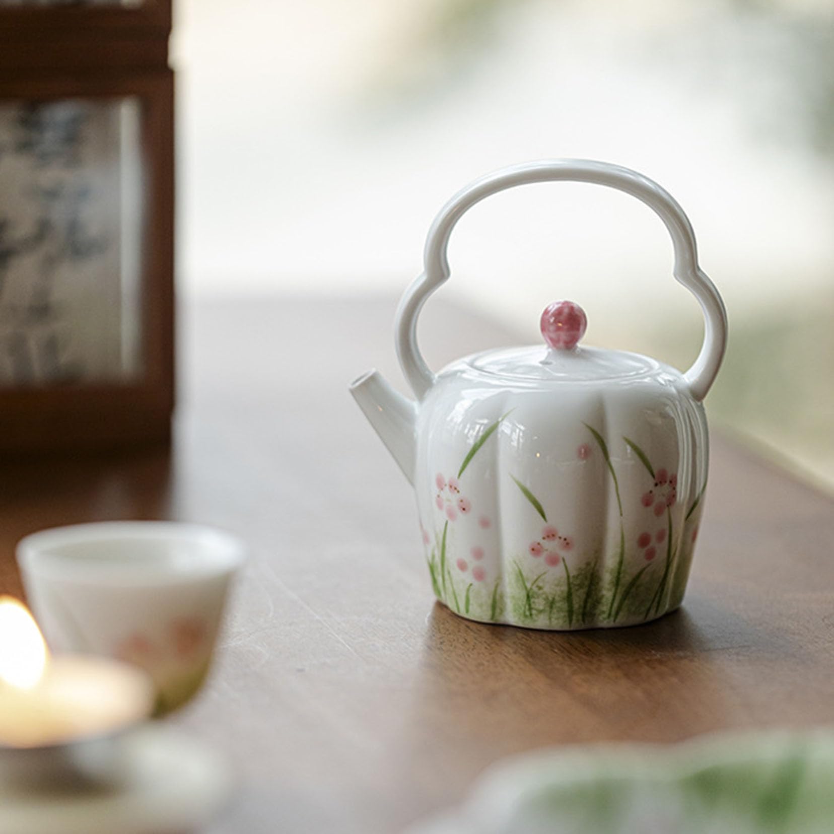 Ceramiczny dzbanek do herbaty, 155 ml, dzbanek do kawy, do kwitnienia i luźnych liści herbaty, ręcznie wykonany dzbanek do herbaty premium, ręcznie rysowany dzbanek do herbaty z otworem na kulkę