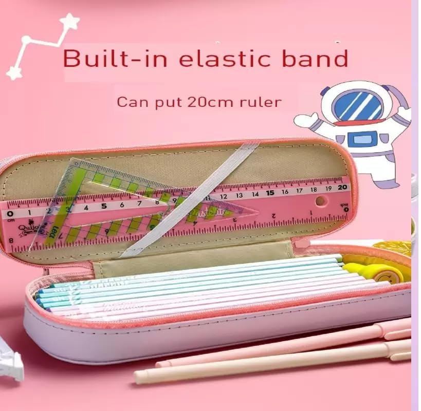 Image of PU Leather Pencil Case with Zipper, Large Capactiy Pouch Stationary Bag Storage Bag Makeup Bag for School, Office (Purple)