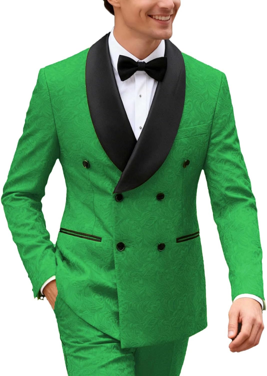 Men Suits Slim Fit 2 Piece Jacquard Double Breasted Suit for Men Formal Prom Wedding Tuxedo Jacket Pants Set