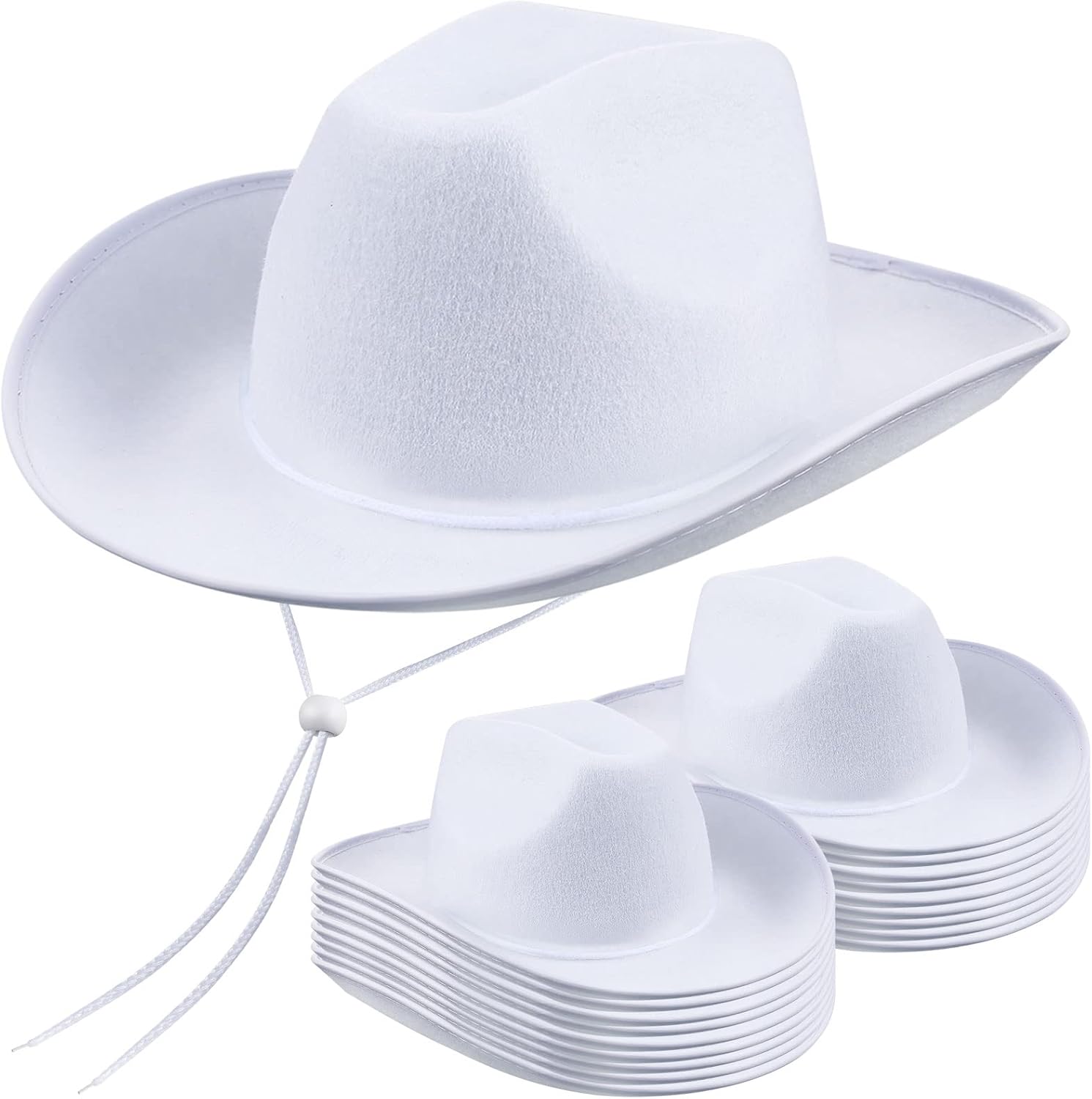 Janmercy 18 Pack White Cowboy Hats Bulk Western Plain Cowboy Hats Cowboy Hat with Adjustable Neck Drawstring for Wedding Stage Performance Bachelorette Party Performance Decor