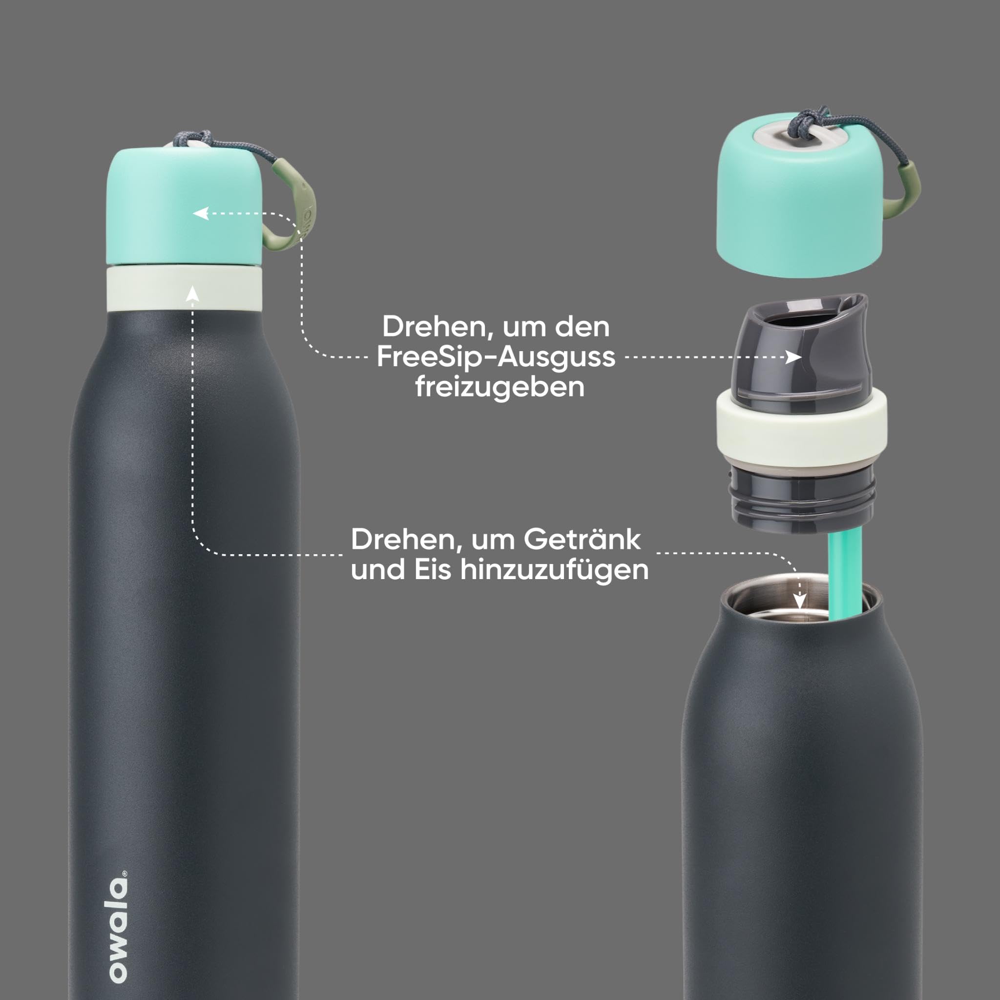 Owala FreeSip Edelstahl Trinkflasche 945ml - Doppelwandig, Mit Strohhalm & Auslaufsicherem Deckel, 'Beach House'