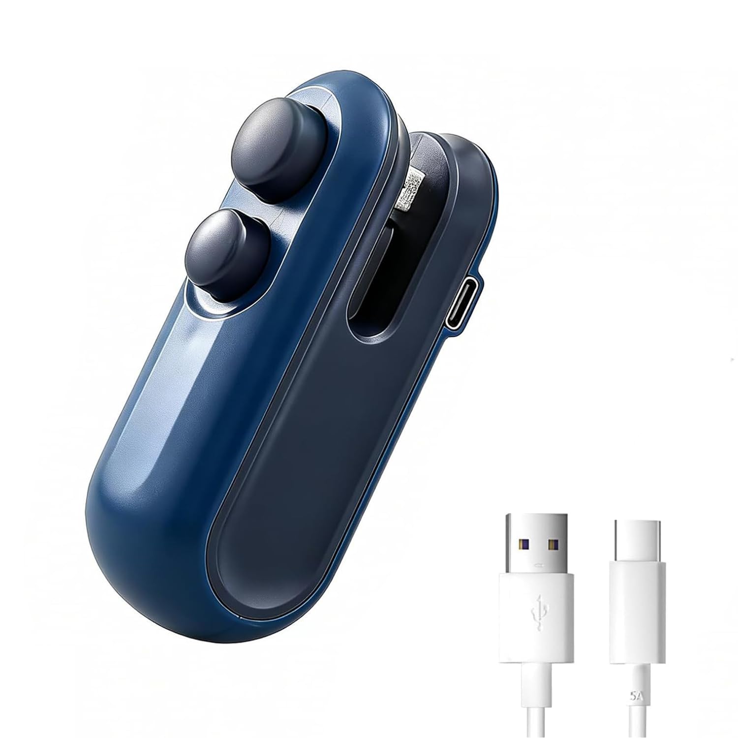 1 Pack Blue Mini Bag Sealer, 2-in-1 Portable Heat Sealer & Cutter, USB Rechargeable Handheld Food Sealer for Plastic Bags, Chips, Snacks, Kitchen & Travel (Blue, 1 Pack)