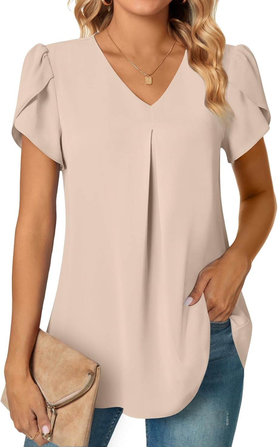 Anyally Women’s Plus Size Summer Tunic Tops Dressy Casual Chiffon Blouses Short Sleeve T-Shirts for Leggings