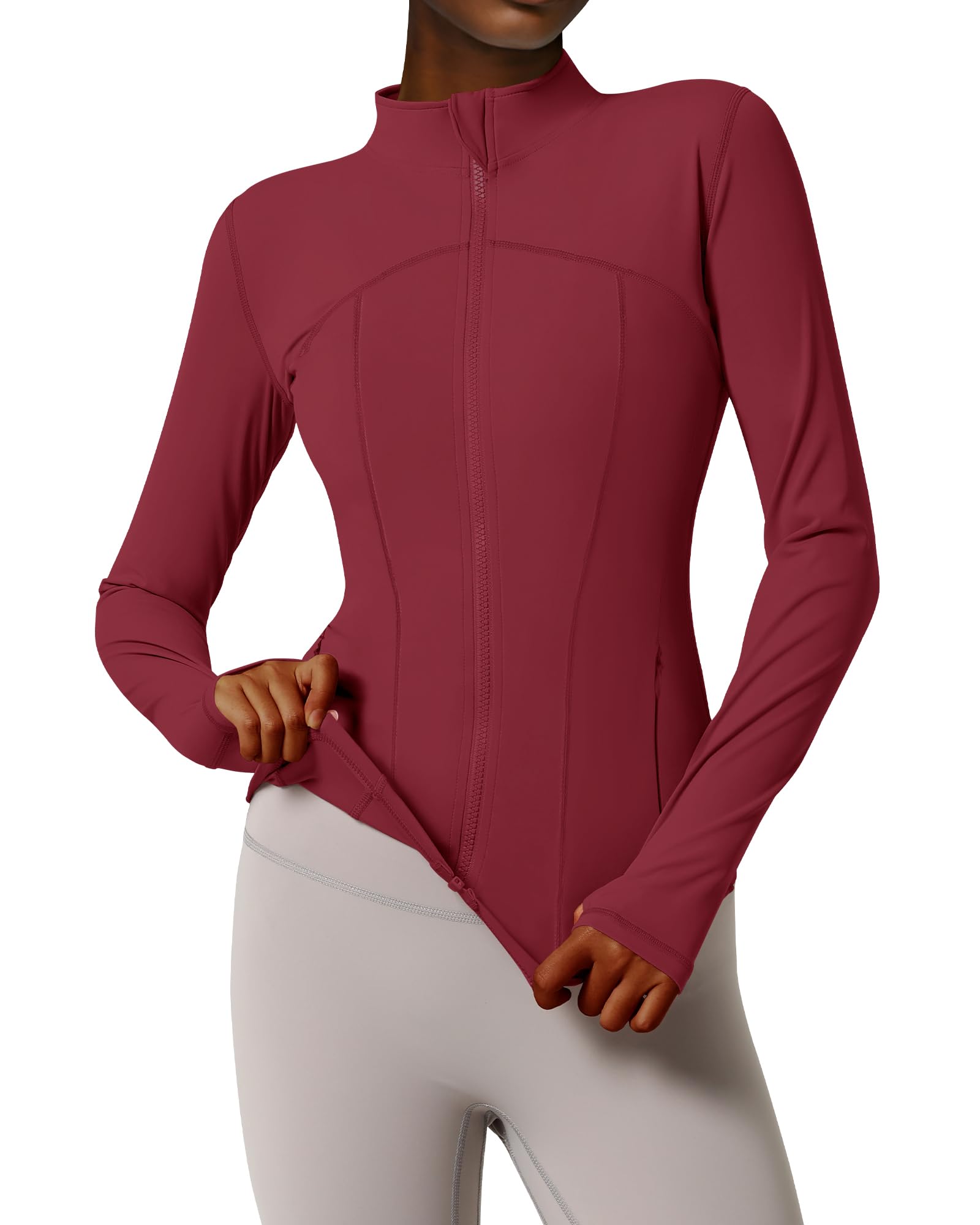 Women's Slim Fit Workout Running Track Jackets Full Zip-up Yoga Athletic Jacket with Thumb Holes-image-14