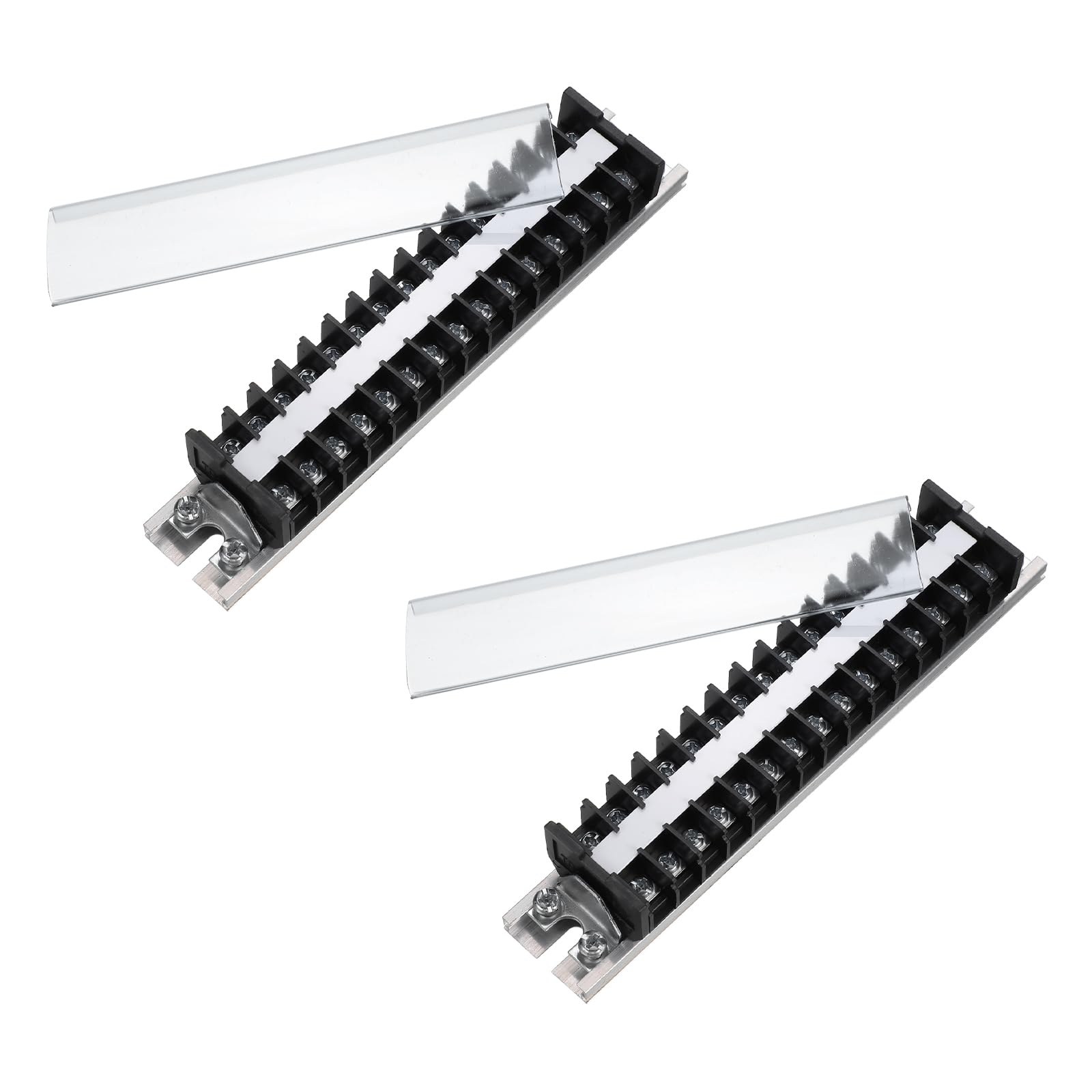 sourcing map 2 Pcs Barrier Terminal Strip Block 660V 15A Dual Rows 15 Positions Rail Base Screw Connector(The Shell Is Made of Flame Retardant and Heat Resistant Material)