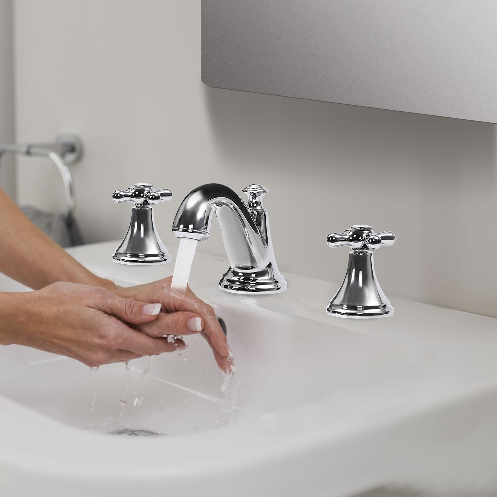Rubinetto da bagno a 3 fori - Miscelatore argentato - Miscelatore per lavabo - Per bagni, cucine, docce, lavandini