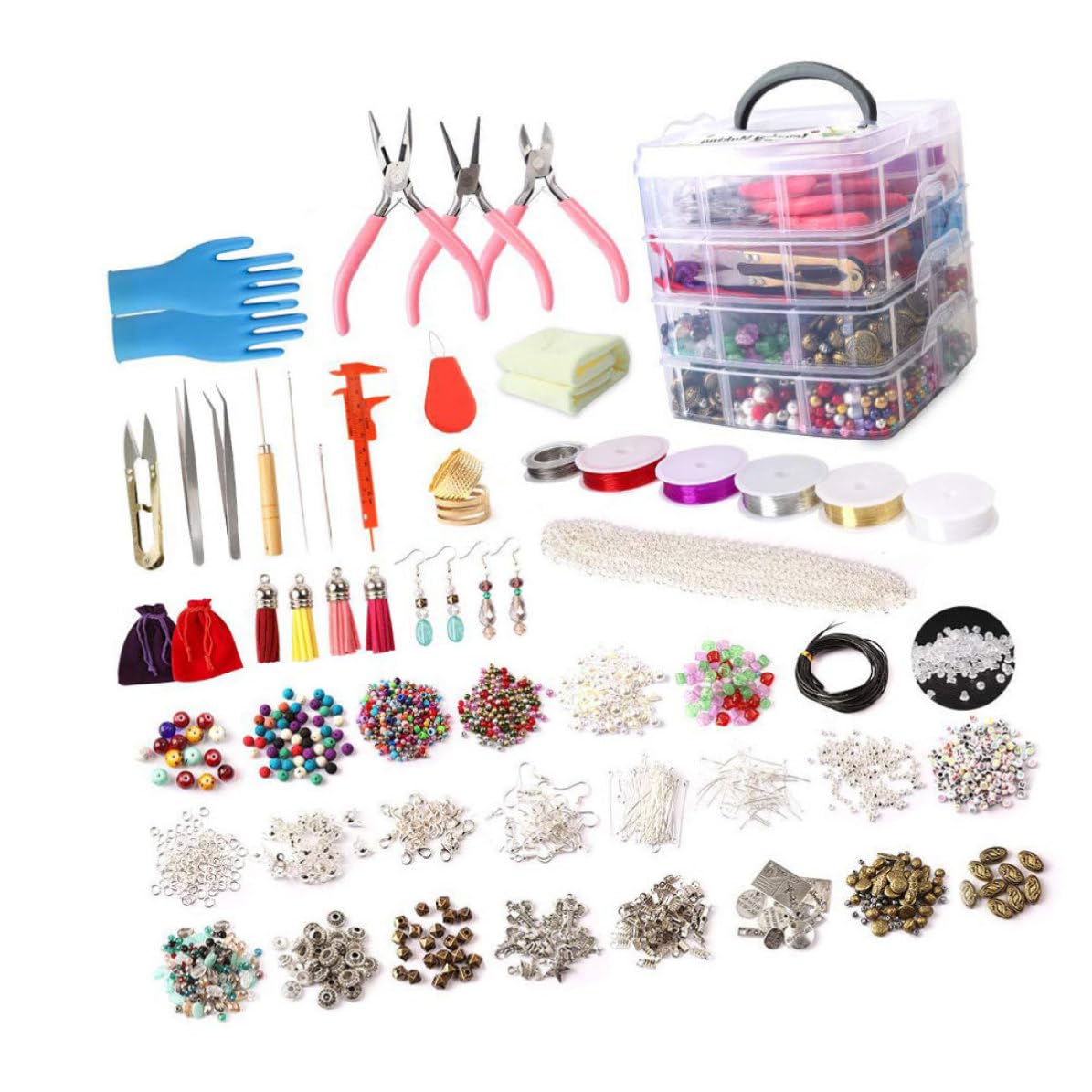 1960 Pezzi Perline Acriliche per Braccialetti e Collane Kit Fai da Te Materiale Artigianale Accessorio per Creare Gioielli e Perline Distanziatrici Sciolte Colore Colore Casuale
