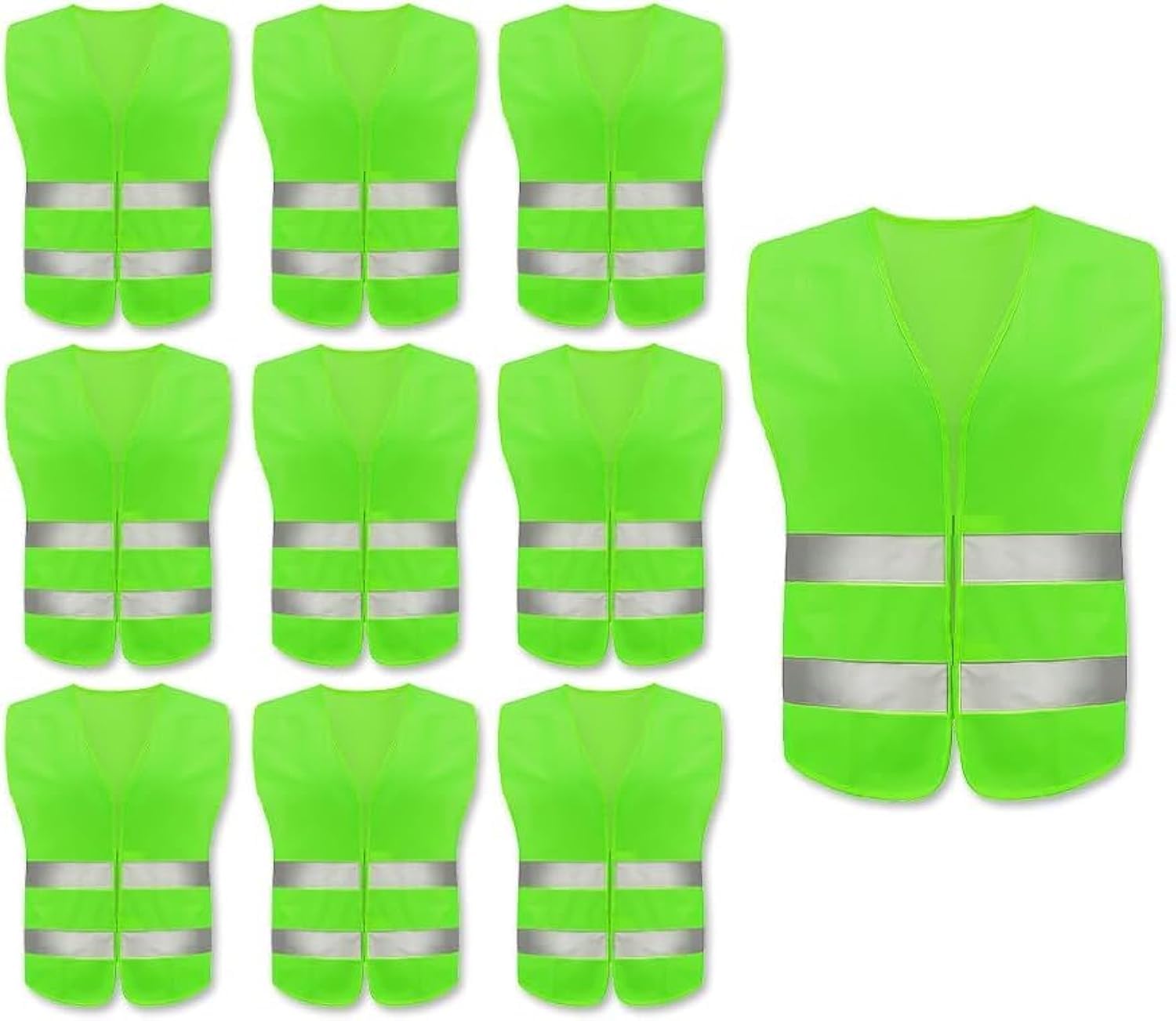 Hitopin 10PCS Safety Vests, Reflective High Visibility Vests, Hi Vis Safety Vests, High Vis Jacket with 2 Reflective Strips, for Traffic Work, Running