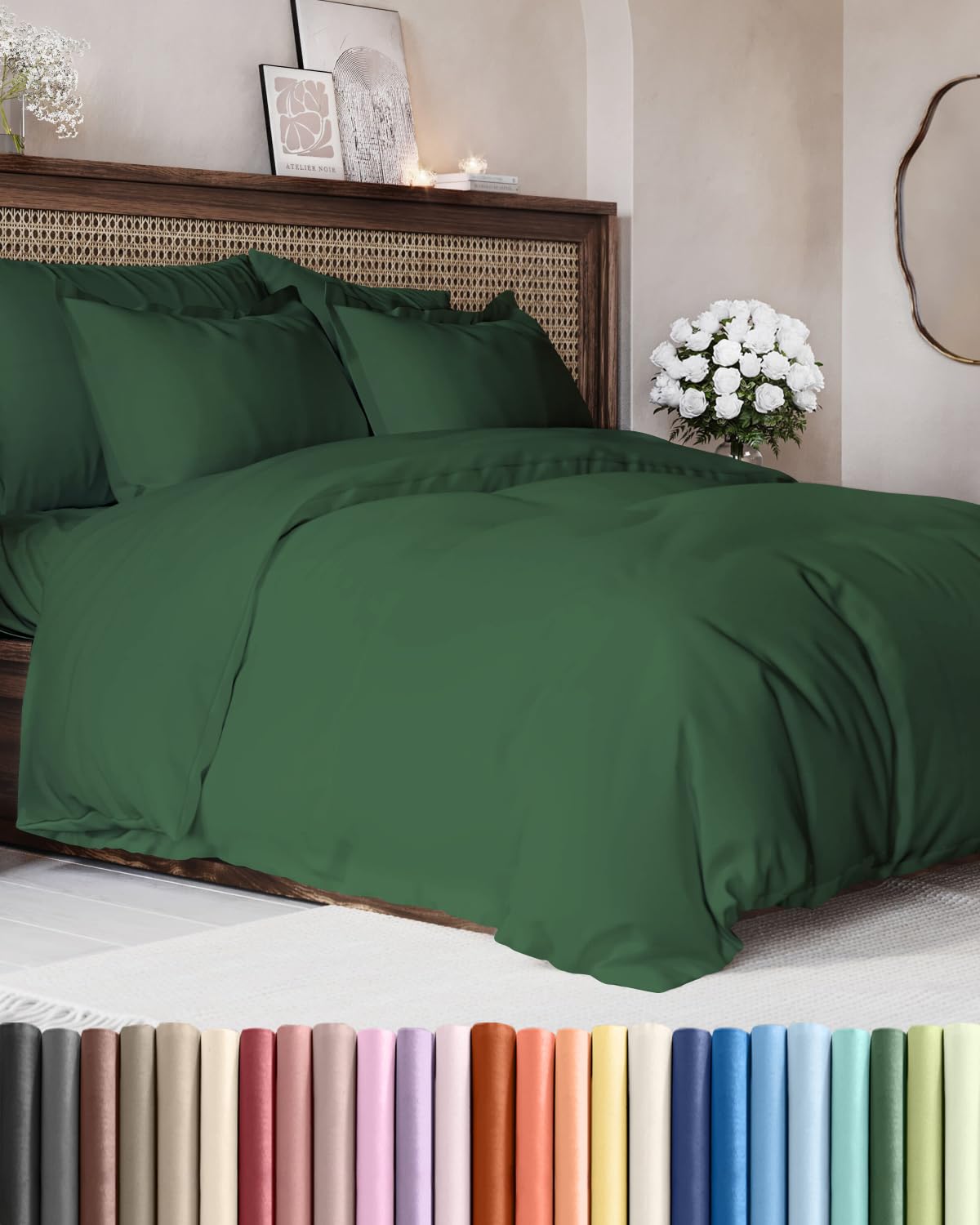 Duvet Cover Oversized Queen - 3 Piece w/ Zipper Closure - Emerald Green