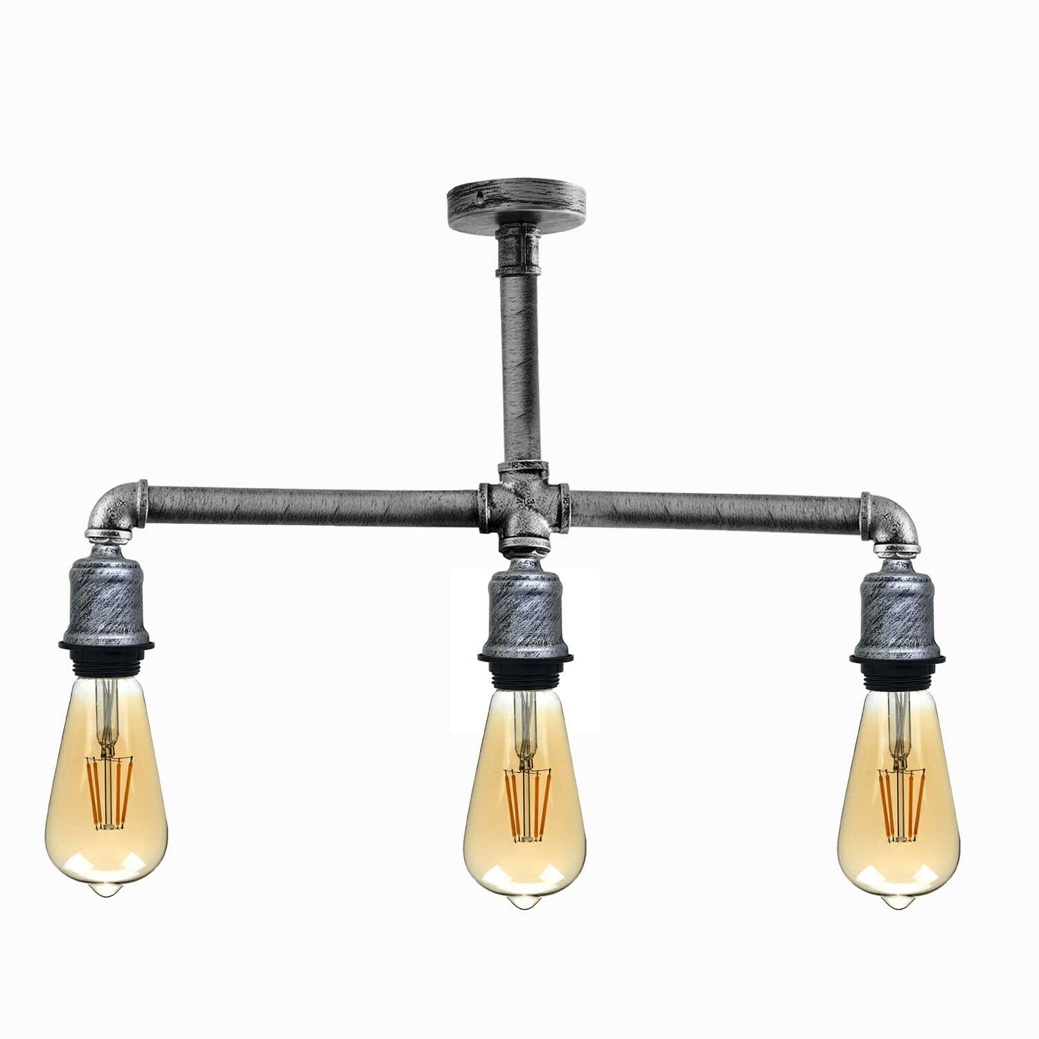 LEDSone Steampunk Water Pipe Pendant Light Fitting E27 Holder with Hanging Light Set Retro Lamp Indoor Lighting for Fitting Pipe Fixture Chandelier (Brushed Silver, with Bulb) โ image 1