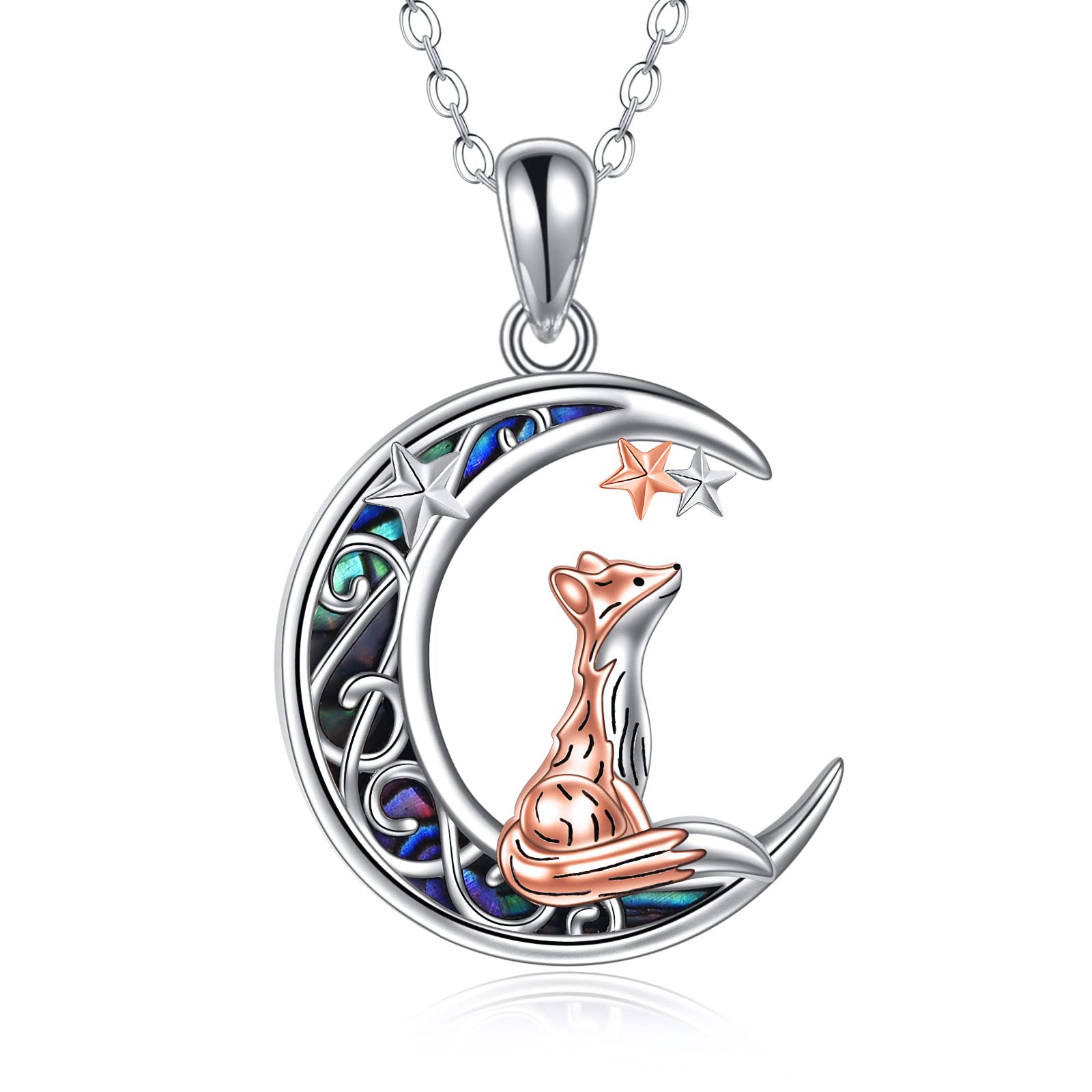 Collana in argento Sterling con ciondolo a forma di animale volpe/serpente/unicorno/gufo su luna/coniglio/cavallo, collana regalo per donne, mamma, sorella