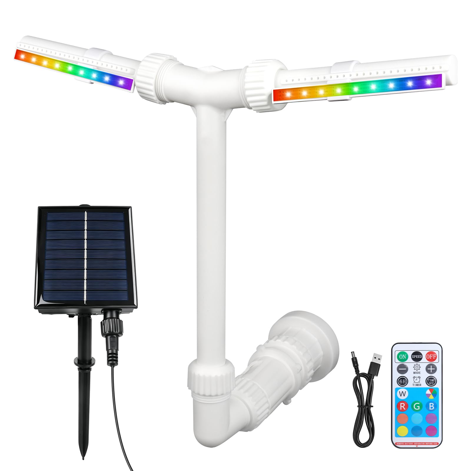Fontana D'acqua a Doppio Spray Regolabile, Fontana d'Acqua a Doppio Spruzzo, Fontana per Piscina Fuori Terra Regolabile a 360° con luci LED a 9 Colori Ideale Per Rinfrescarsi E Rilassarsi