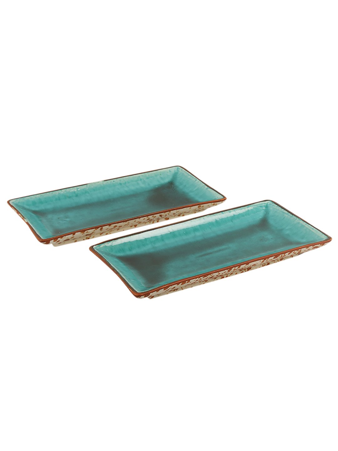 Peacock Green Mosaic Ceramic Rectangle Kabab Snacks Serving Platters Set