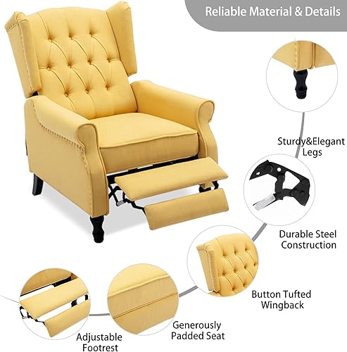 Miniatura 6 de Wingback - Silla reclinable, moderna silla con brazo para sala de estar, dormitorio, oficina, cine en casa, color amarillo