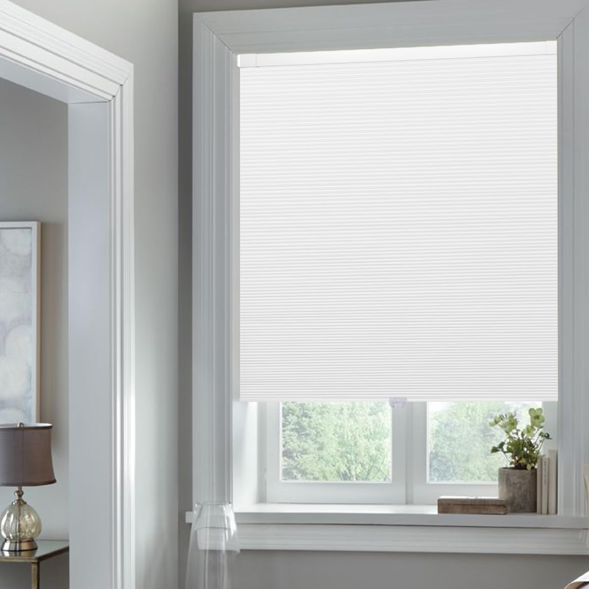 Cordless Cellular Shades No Drill No Tools Blinds Blackout Honeycomb Blinds for Windows Easy to Install Custom Cellular Blinds Privacy Window Blinds Shades, 45"W x 52"L, Blackout White