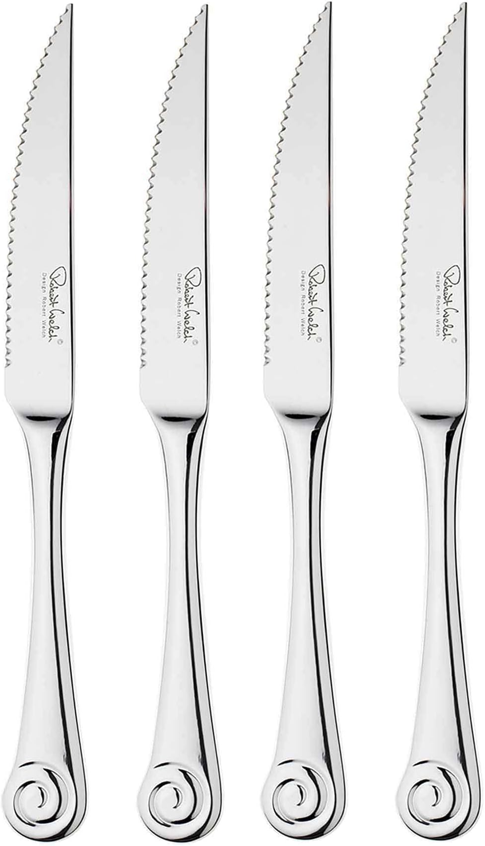 โ Robert Welch Ammonite Bright Cutlery Steak Knife, Set of 4. Made from Stainless Steel. Dishwasher Safe.