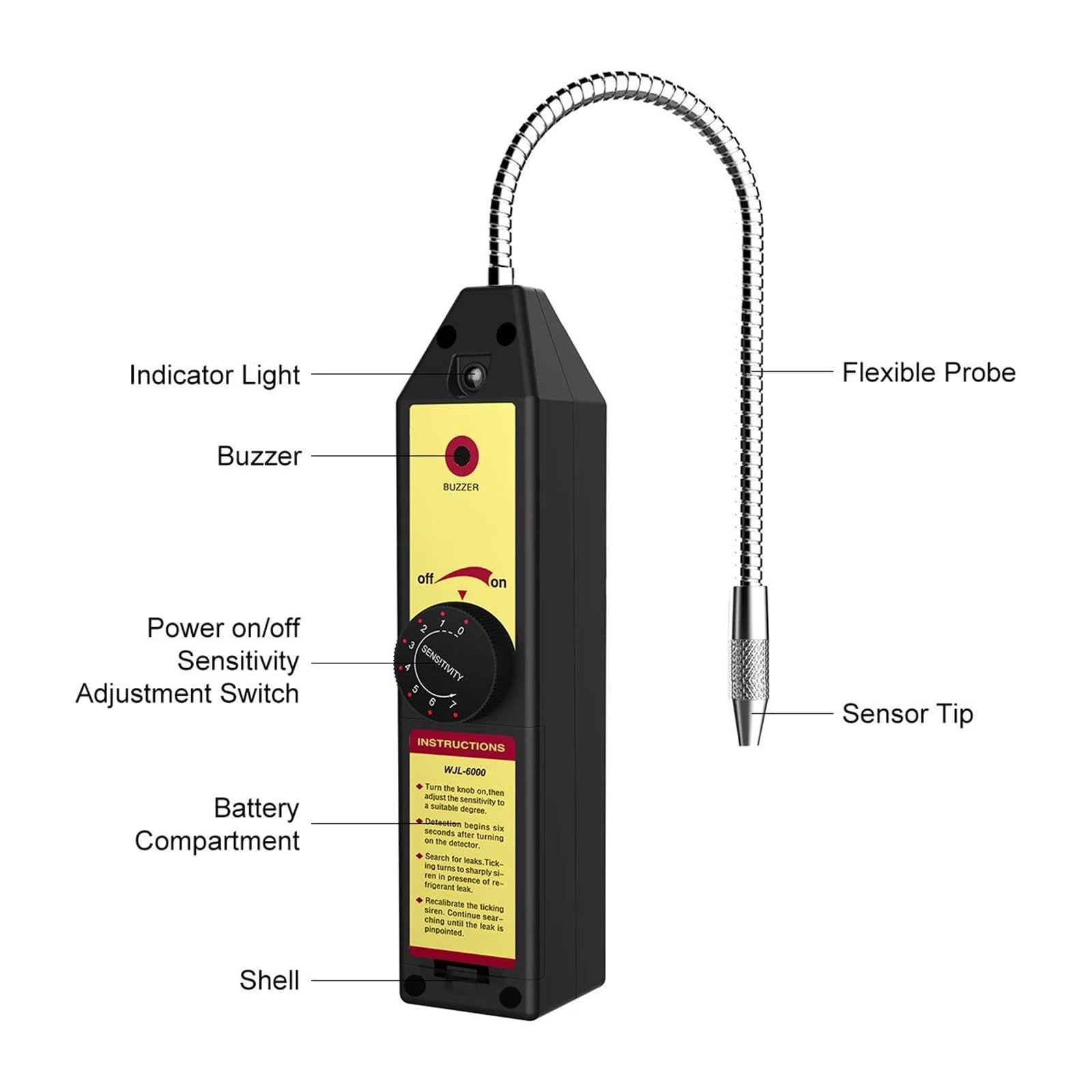 Gasmelder, WJL-6000 Freon Lecksucher Halogen Lecksucher Kältemittel Gas HVAC Klimaanlage R22 R410A R134A R1234YF FCKW HFCKW HFKW(With UV-lamp)