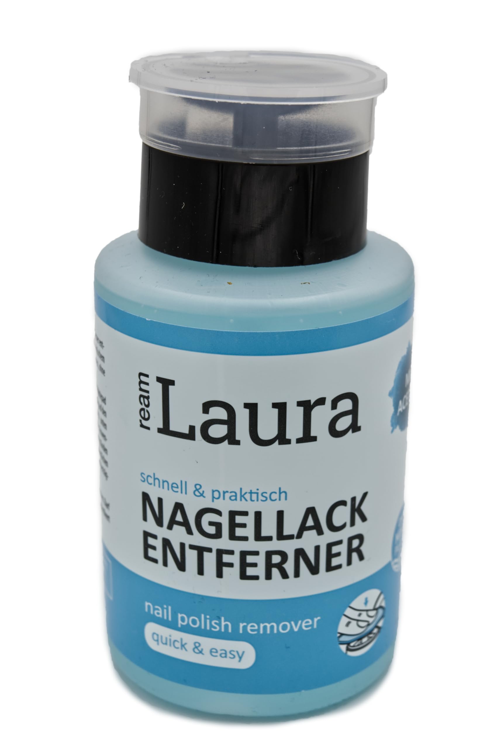 ream | Laura Nagellackentferner mit Pumpkopf | Mit Aceton für hartnäckige Lacke und besonders schnelle und rückstandslose Reinigungsergebnisse | 200ml | Flasche frei von Mikroplastik