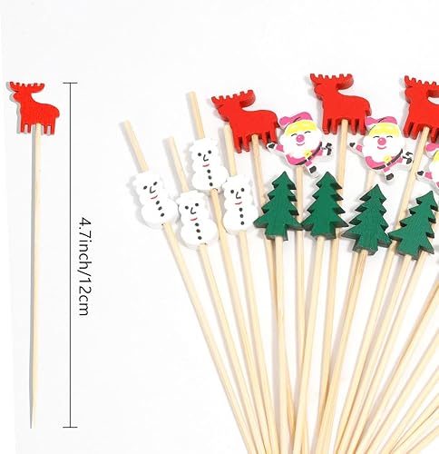 Miniatura 100 de 120 palillos de cóctel para aperitivos, palillos de cóctel para bebidas, palillos de dientes de bambú, palillos de dientes elegantes