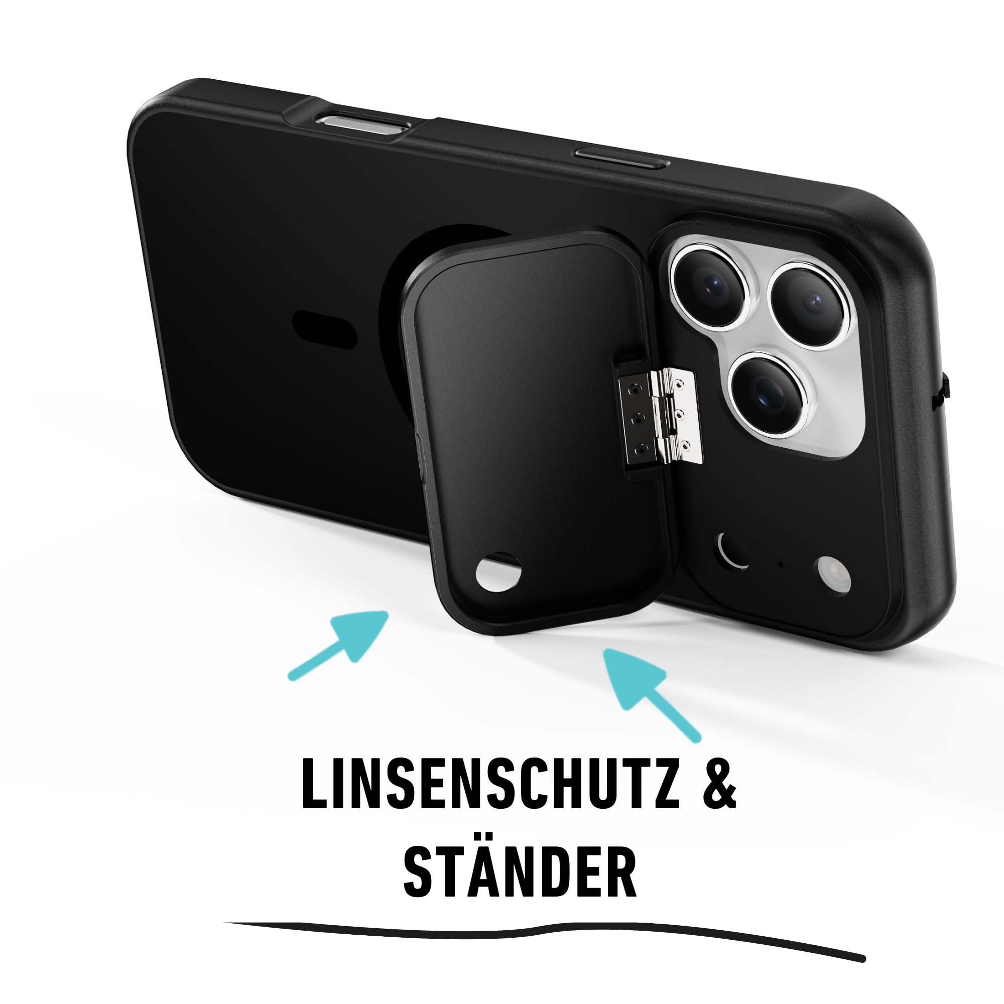iPhone 17 Pro Hülle mit Kameraschutz | Handyhülle mit klappbarer Kamera Abdeckung vorne und hinten | Privacy Case | MagSafe kompatibel | 2 Meter Fallschutz | Kickstand | 6.3 Zoll