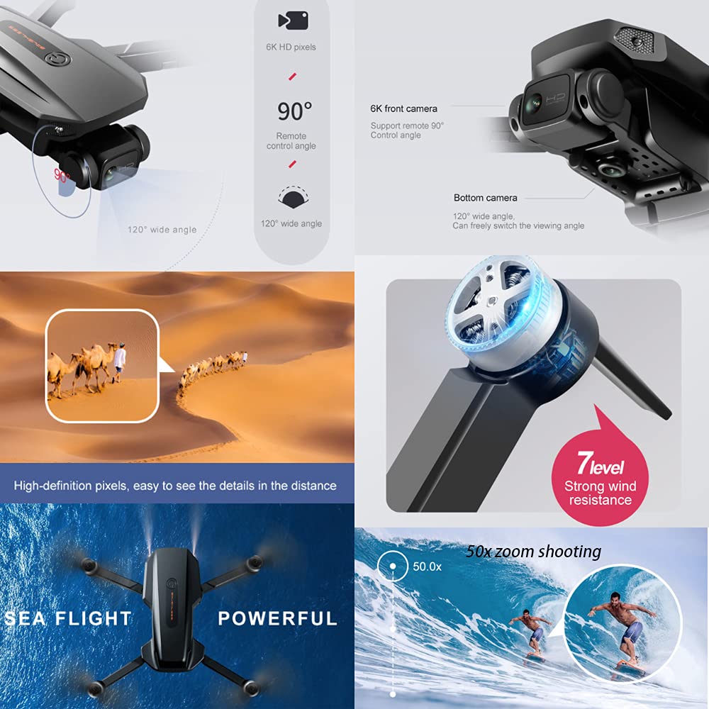 6K EIS Drone per adulti,telecomando Drone pieghevole facile GPS Quadcopter con HD FPV Live Video Gesture Selfie Altitudine Hold, trasmissione WiFi 5G Dual GPS ritorno casa (arancione)
