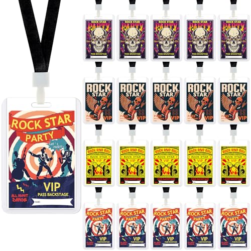 48 Pack Rock Star Party Badge Lanyards Music Party Decorations Rock Star VIP Pass Lanyards for Rock and Roll Themed Music Party Supplies