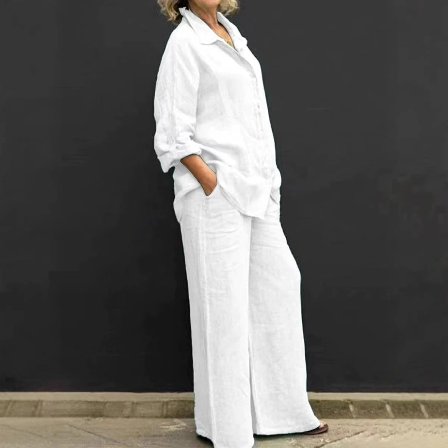 Women's Spring Linen Shirt Two Piece Outfit