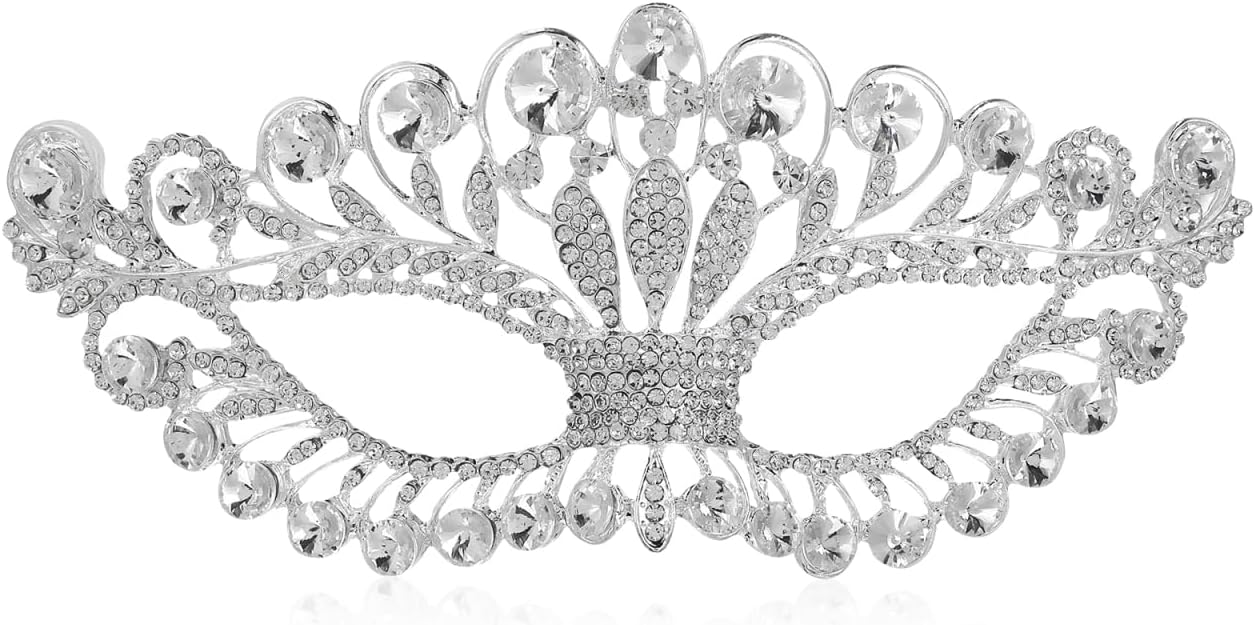 VALICLUD Silver Masquerade Mask for Women, Bling Diamond Rhinestone Masquerade Mask for Christmas Party, 2026 New Year, Carnival, Mardi Gras,Wedding